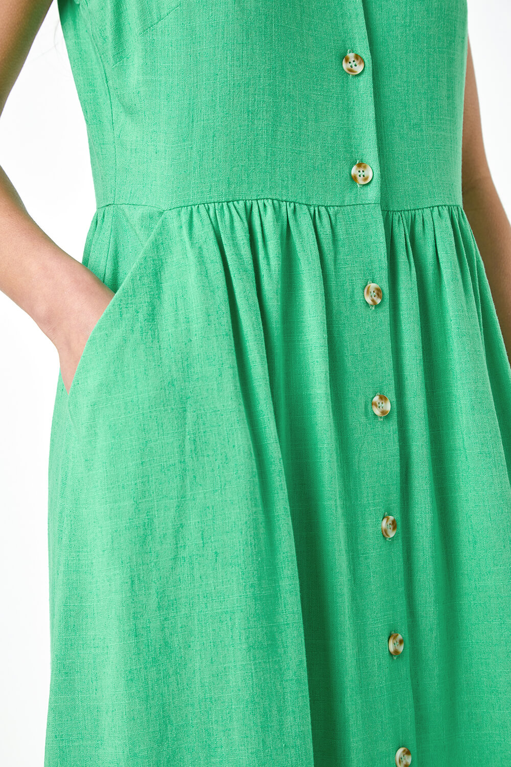 Jade Petite Linen Blend Pocket Button Midi Dress, Image 5 of 5