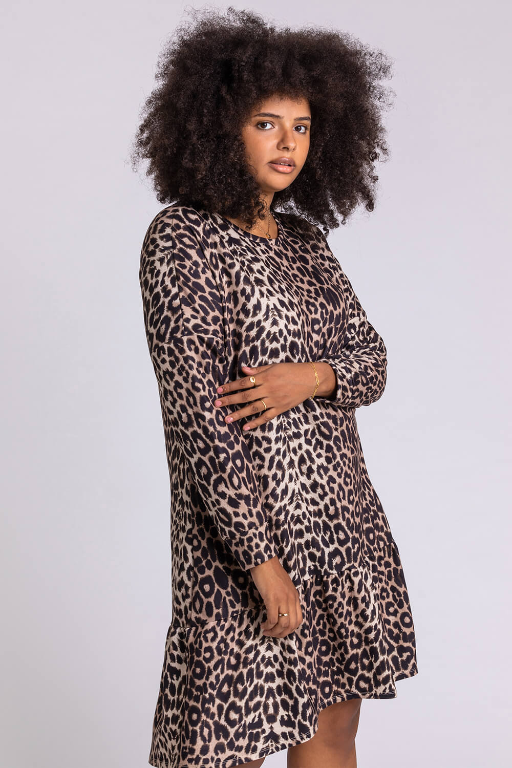 Camel  Curve Leopard Print Frilled Dress, Image 5 of 5