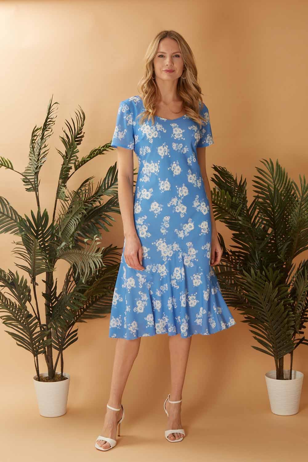 Blue Julianna Floral Print Bias Cut Dress, Image 3 of 3