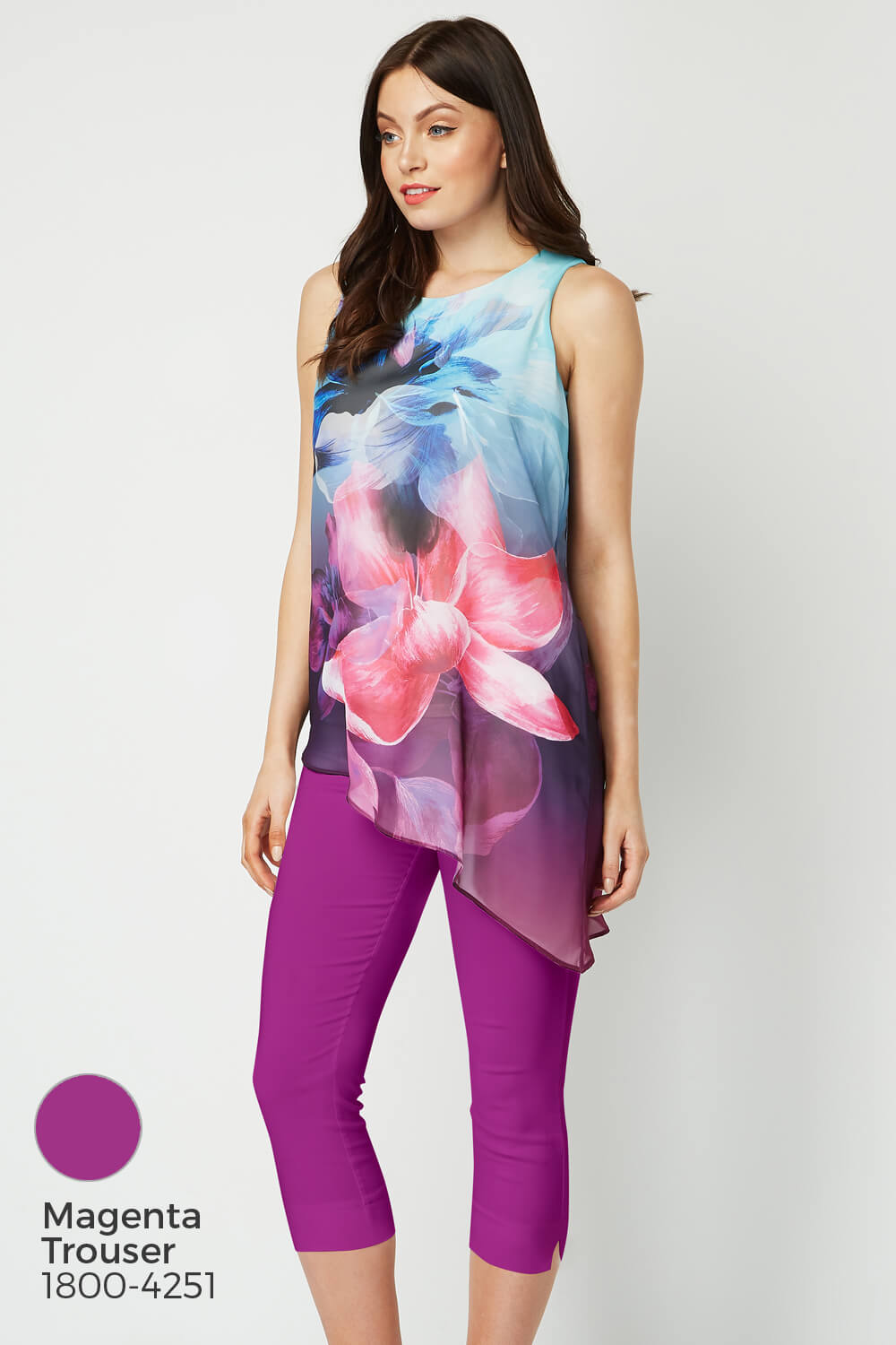 Turquoise Sleeveless Floral Print Chiffon Top, Image 6 of 8