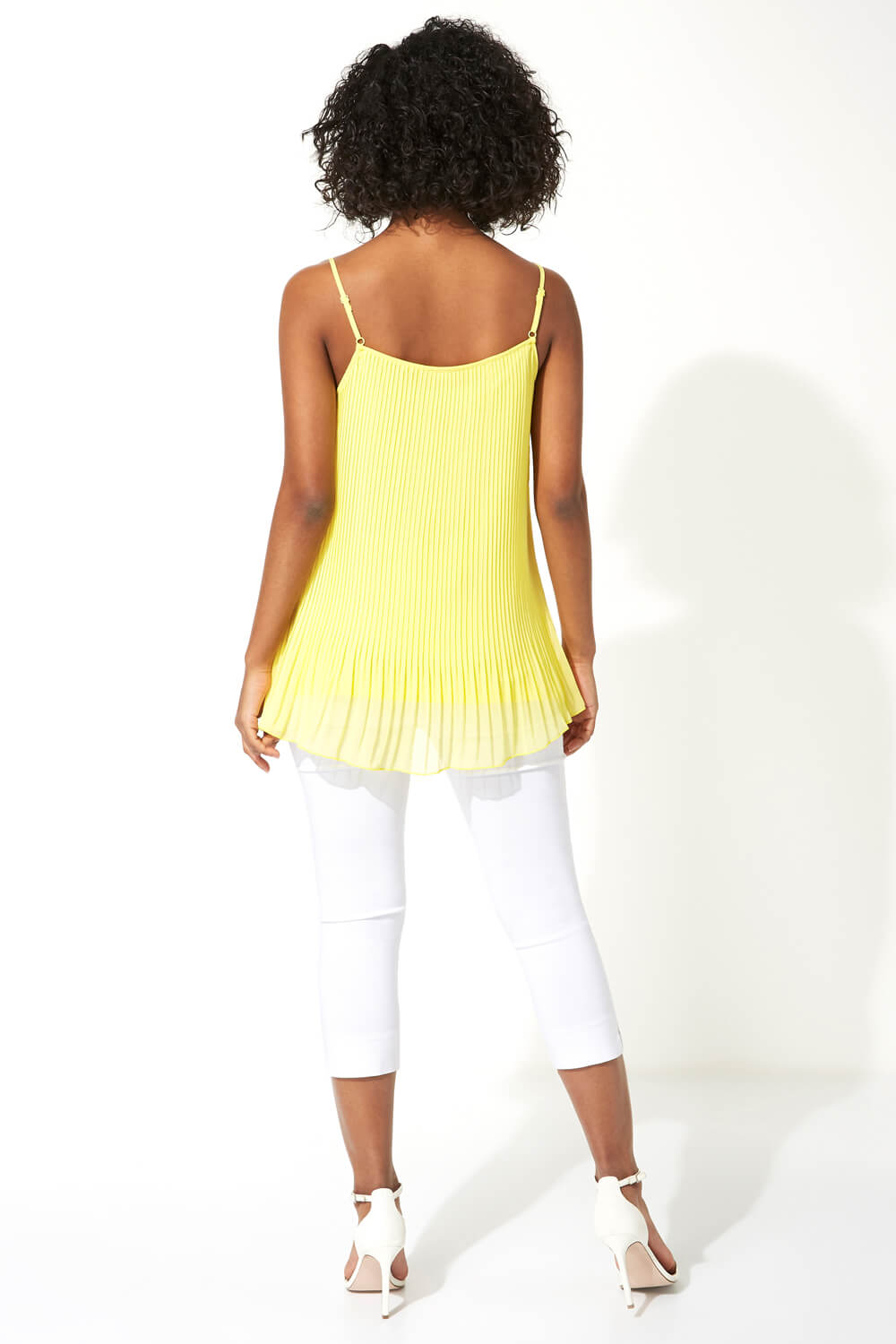 Yellow Pleated Lace Trim Cami Top, Image 3 of 5