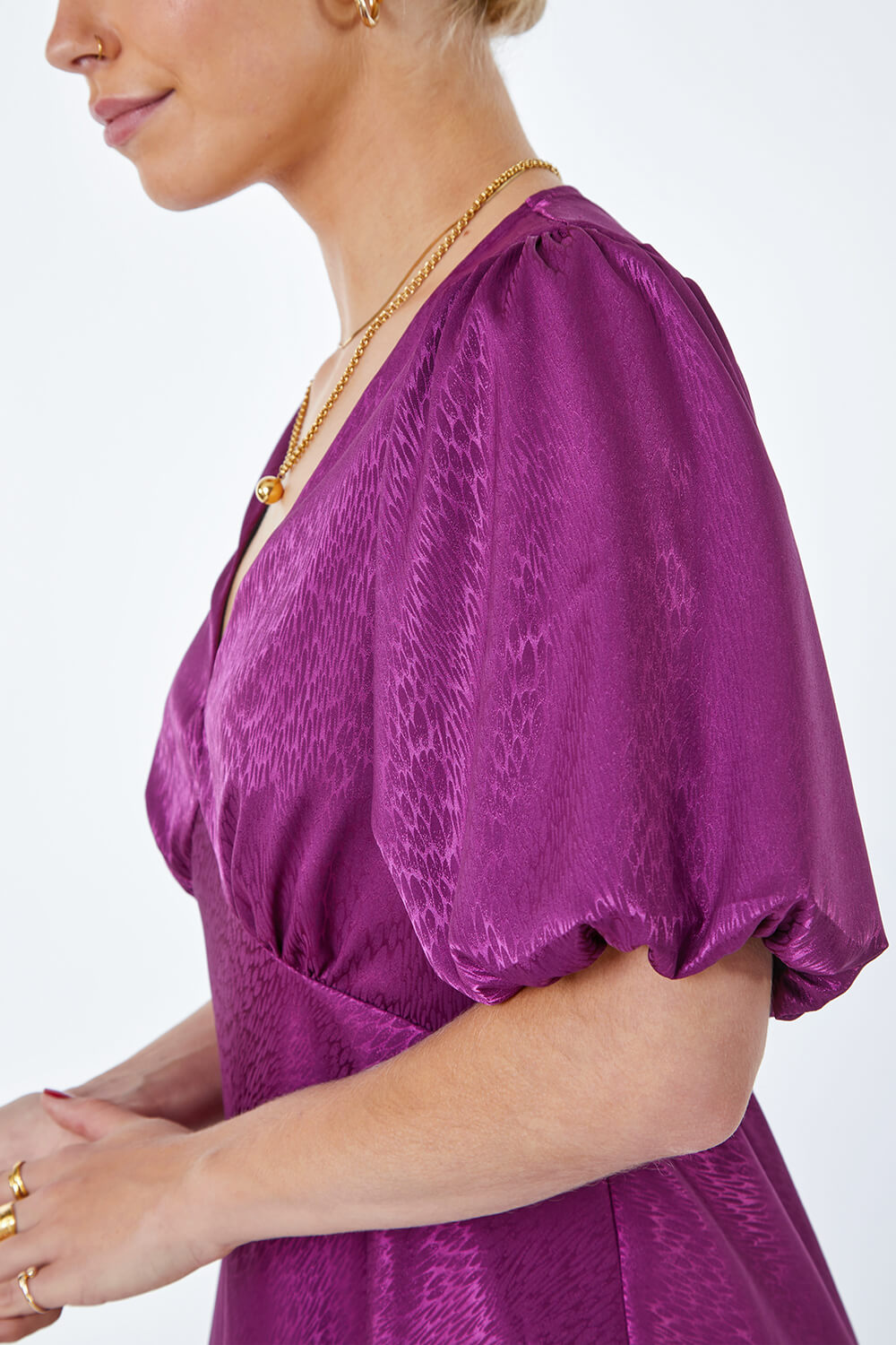  Puff Sleeve Satin Midi Dress, Image 5 of 5