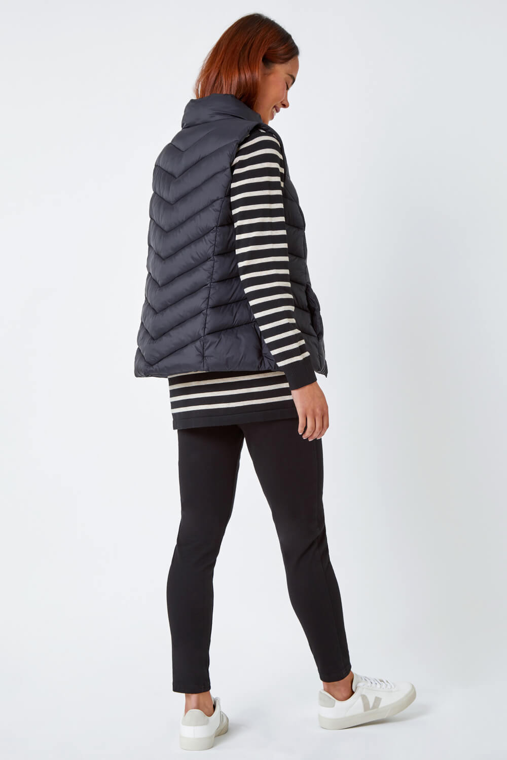 Black Petite Quilted Puffer Gilet, Image 3 of 4