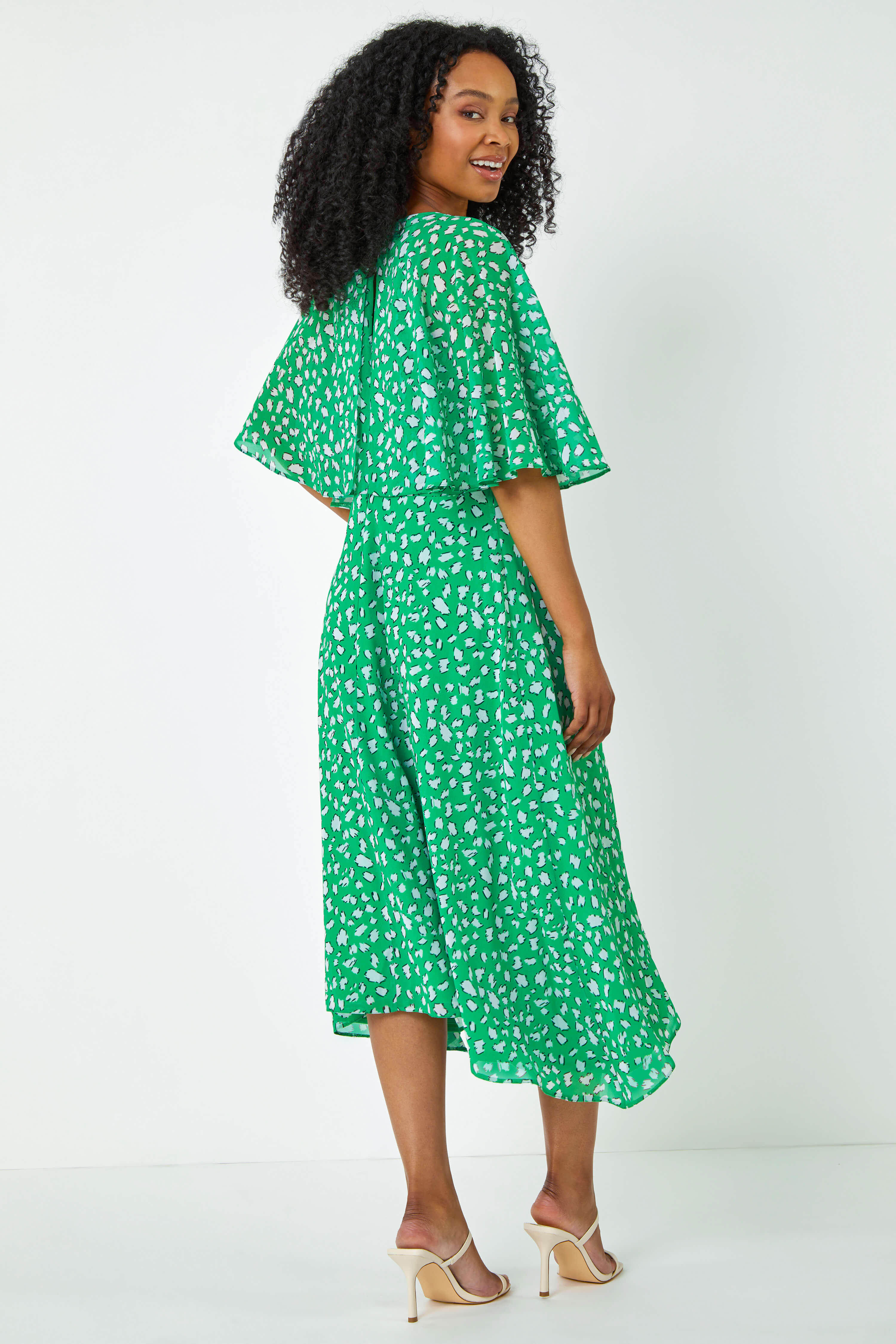 Green Petite Floral Print Chiffon Midi Dress, Image 3 of 5