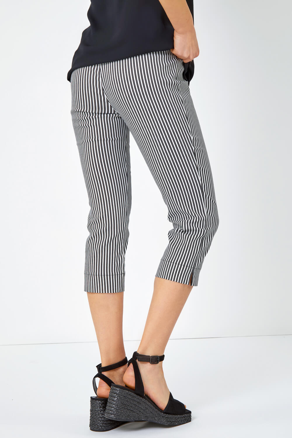 Black Striped Cropped Stretch Trouser, Image 4 of 5