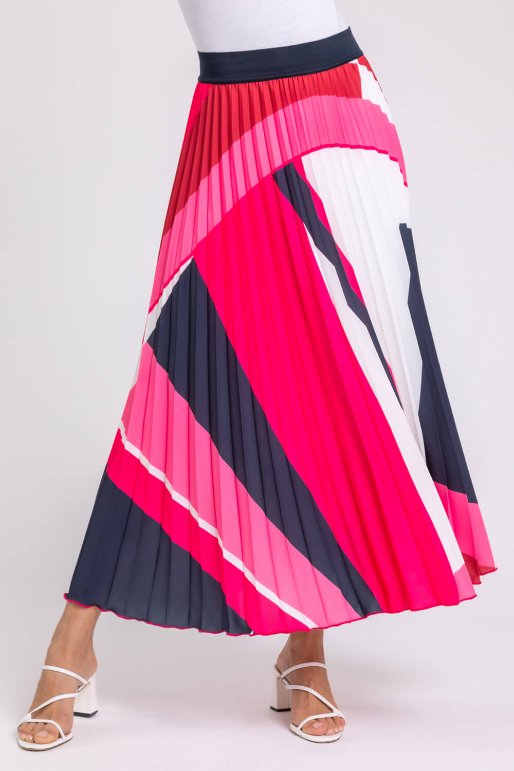 Colourblock Print Pleated Maxi Skirt