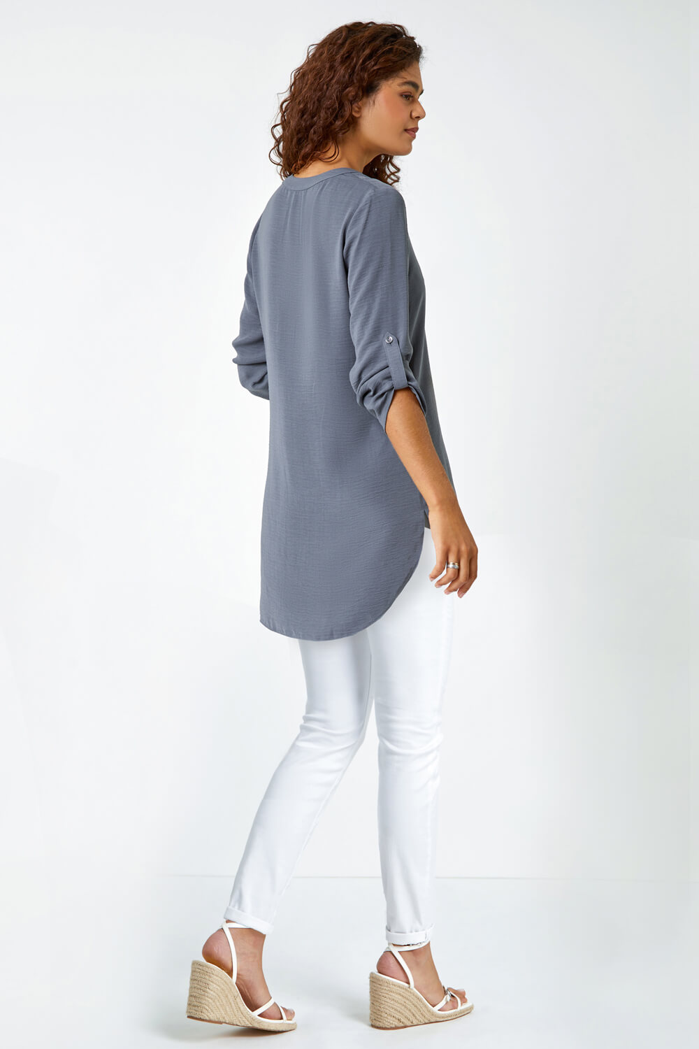 Grey Longline Button Detail Blouse, Image 3 of 5