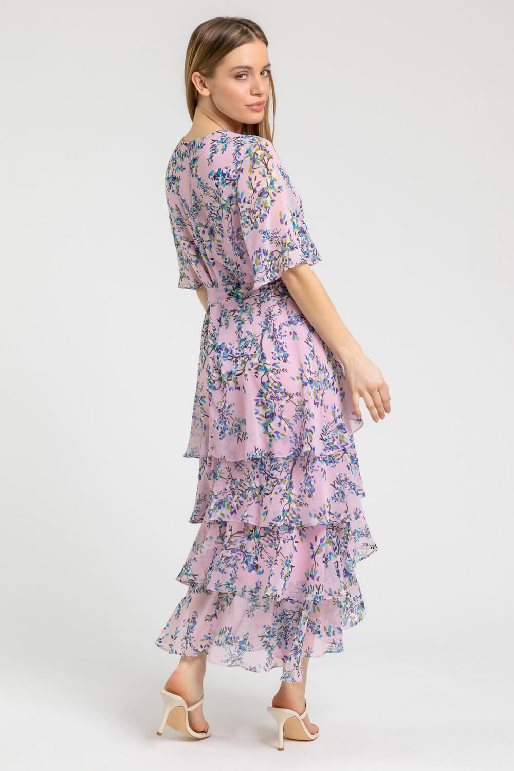 Lilac Petite Floral Print Tiered Dress, Image 2 of 5