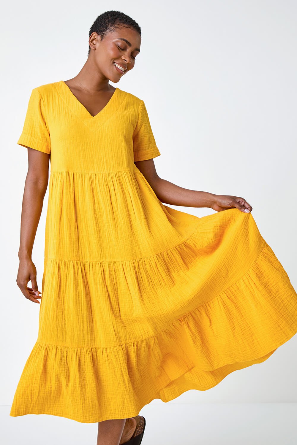 MANGO Cotton Textured Tiered Midi Dress, Image 2 of 5