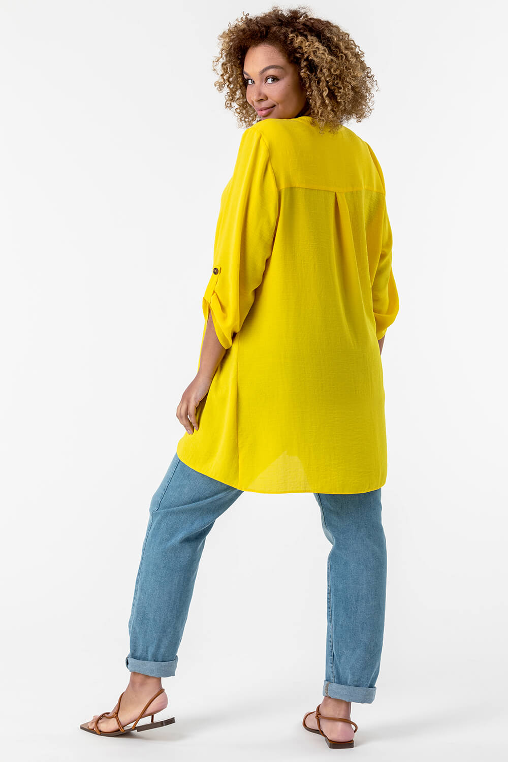 Yellow Curve Button Detail Tunic Top, Image 2 of 4