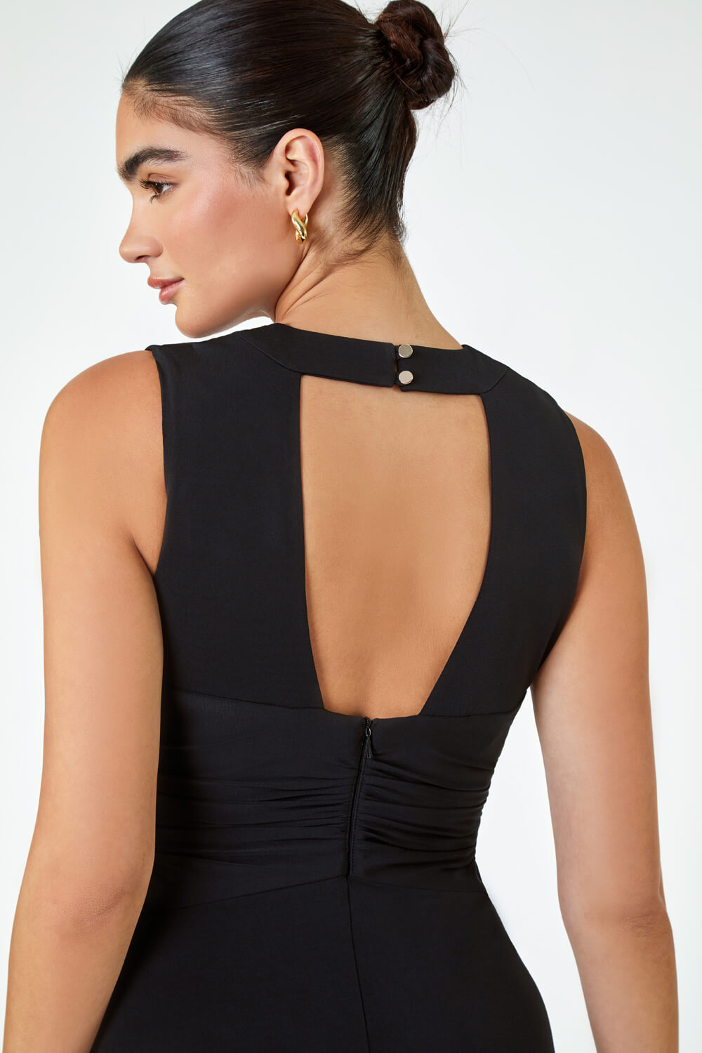 Black Buckle Detail Maxi Stretch Dress, Image 5 of 5