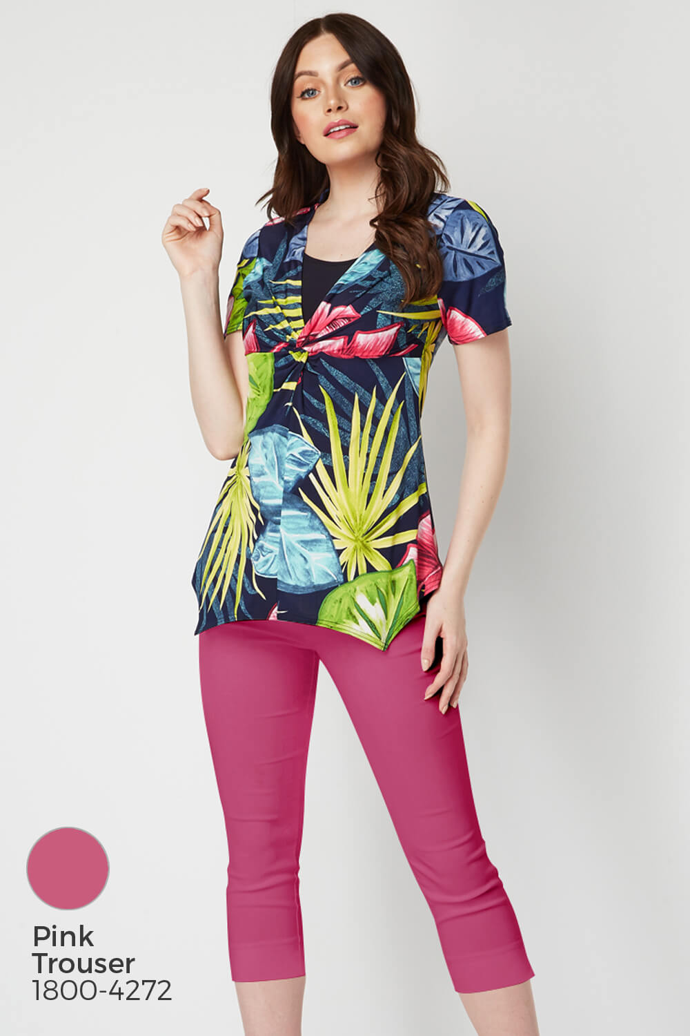 Multi Coloured Tropical Print Twist Front Top, Image 6 of 8