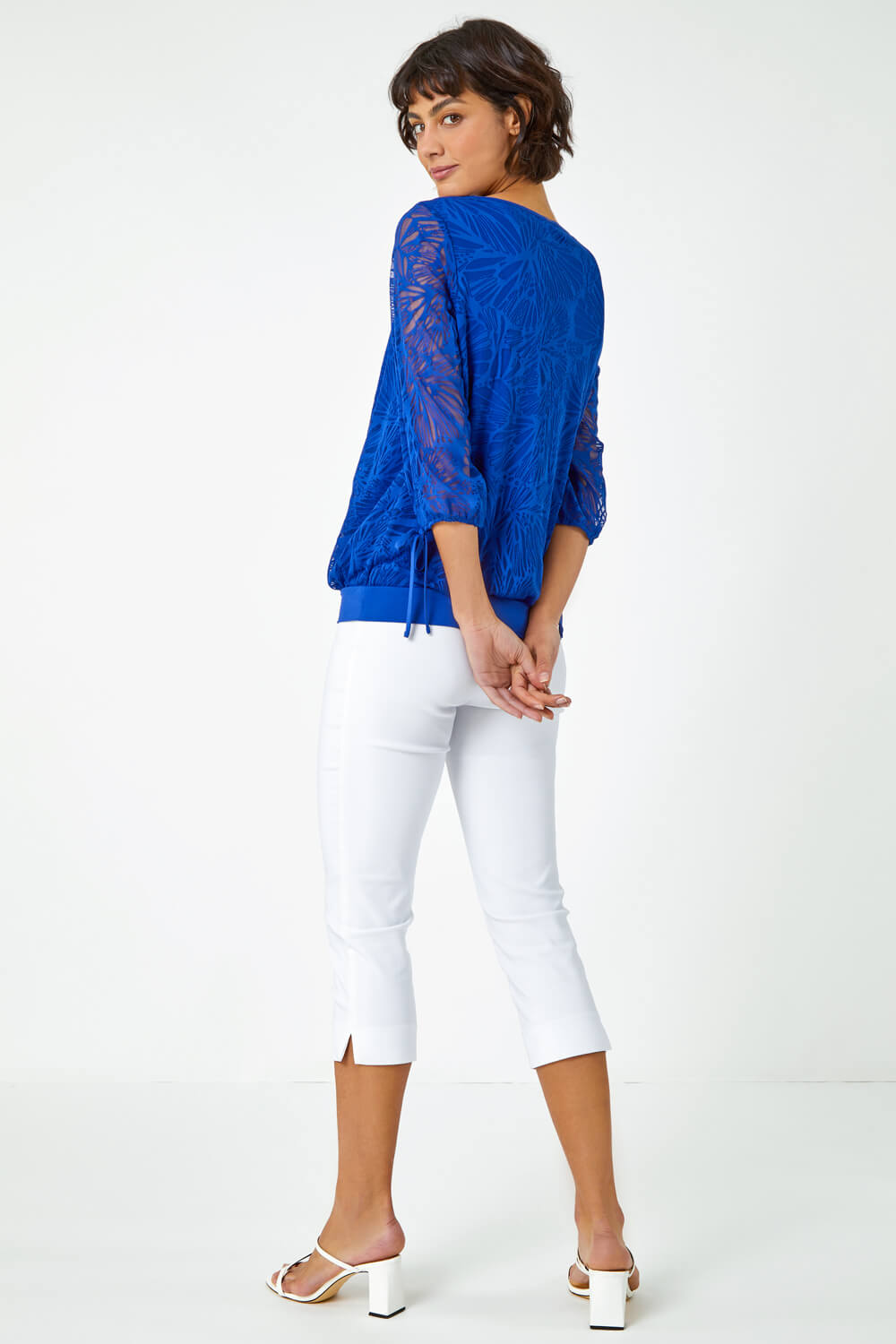 Royal Blue Burnout Tie Sleeve Overlay Top, Image 3 of 5