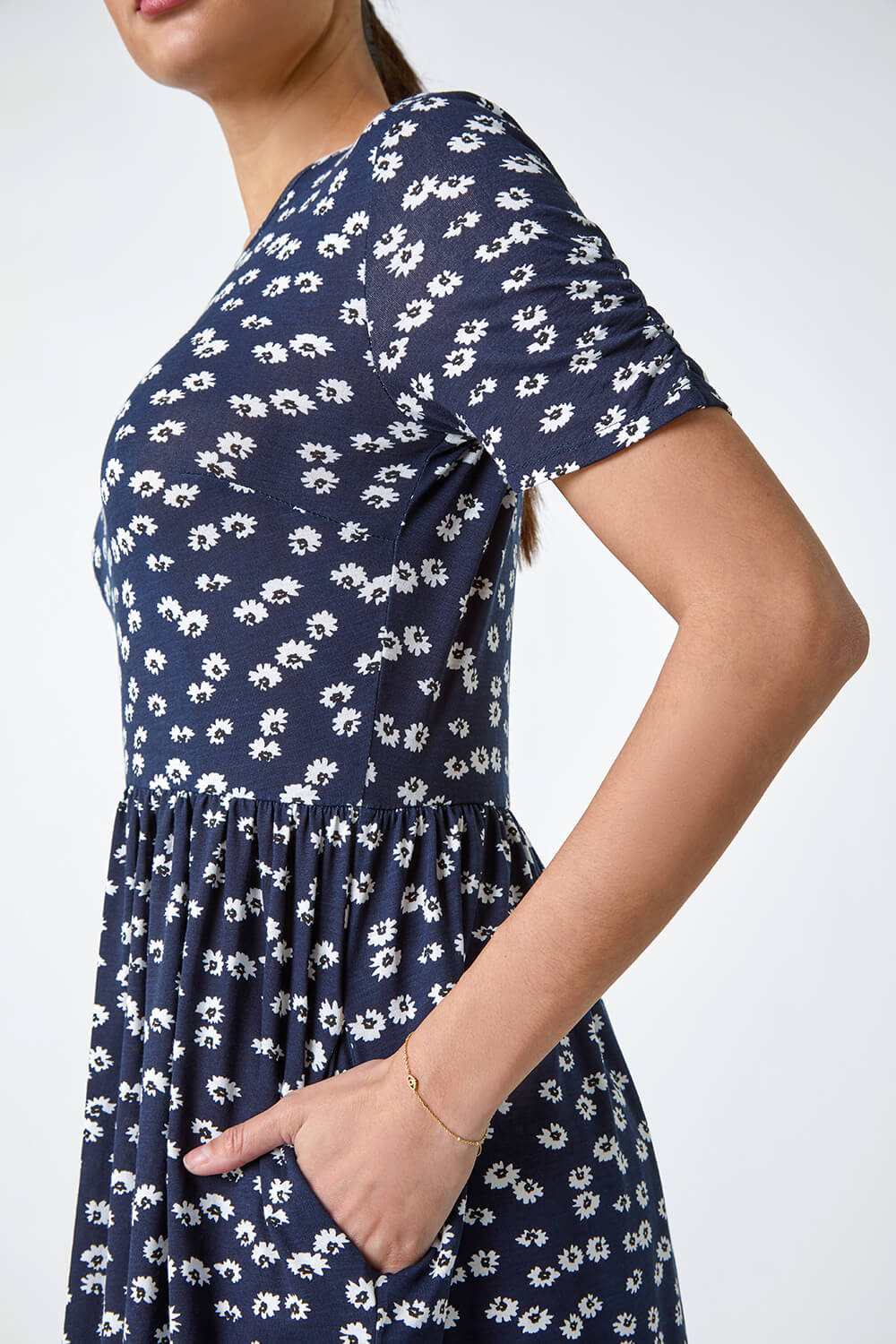 Navy  Ditsy Floral Stretch Dress, Image 5 of 5