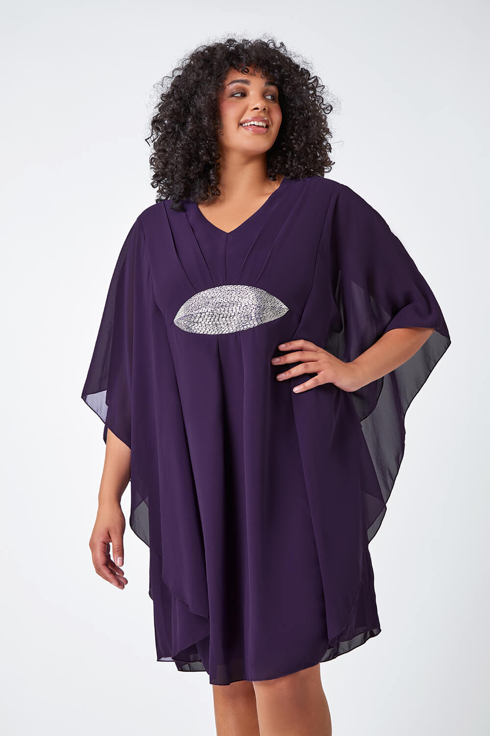Purple Curve Embellished Chiffon Overlay Dress, Image 2 of 5