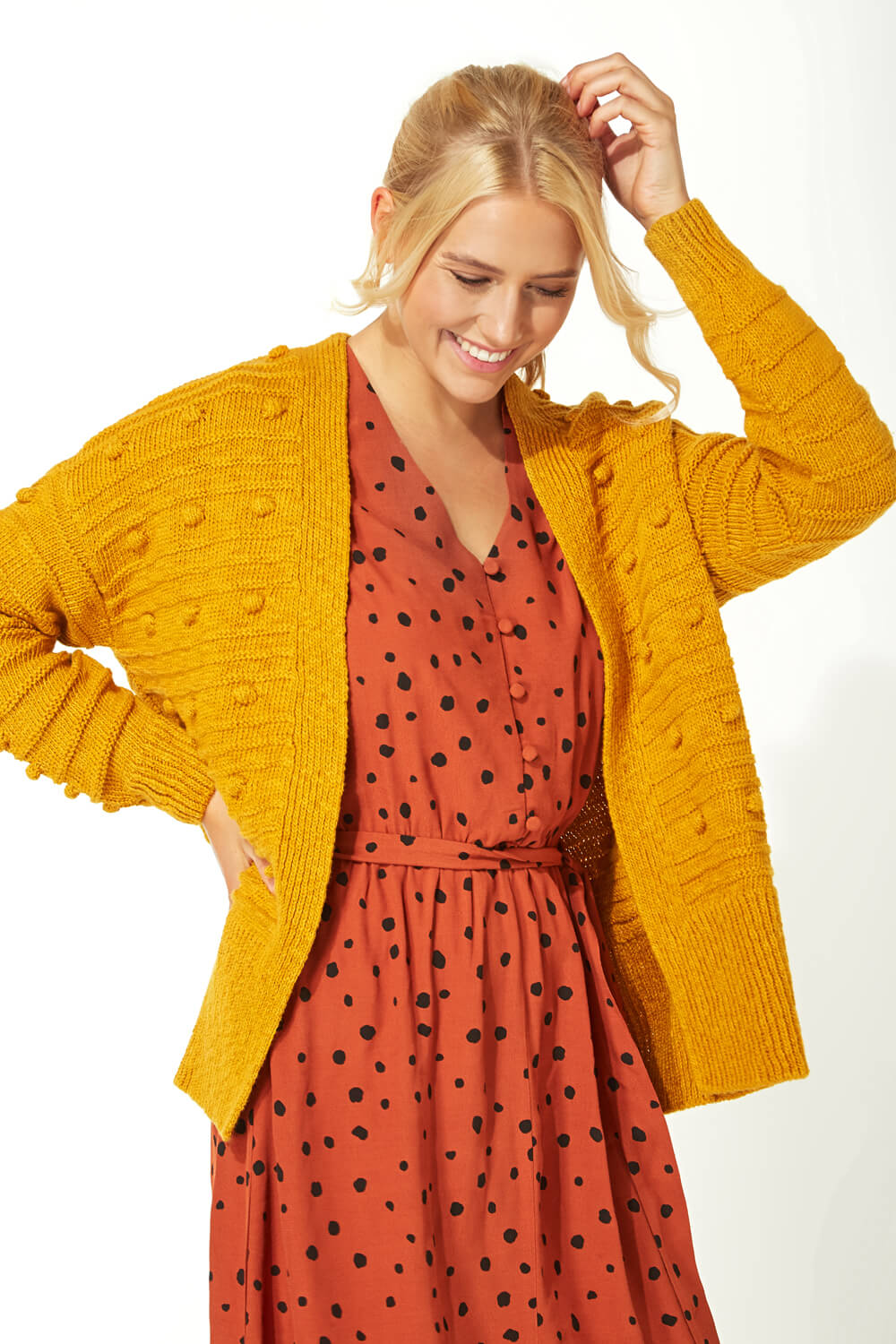 Amber Bobble Detail Textured Cardigan, Image 2 of 6