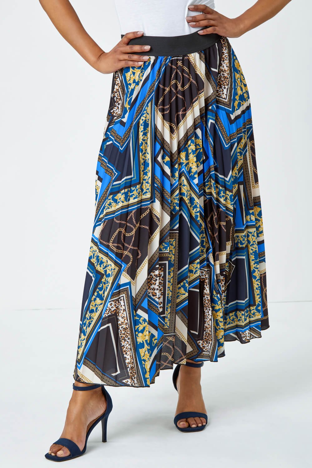 Royal Blue Petite Abstract Animal Pleated Maxi Skirt, Image 5 of 5