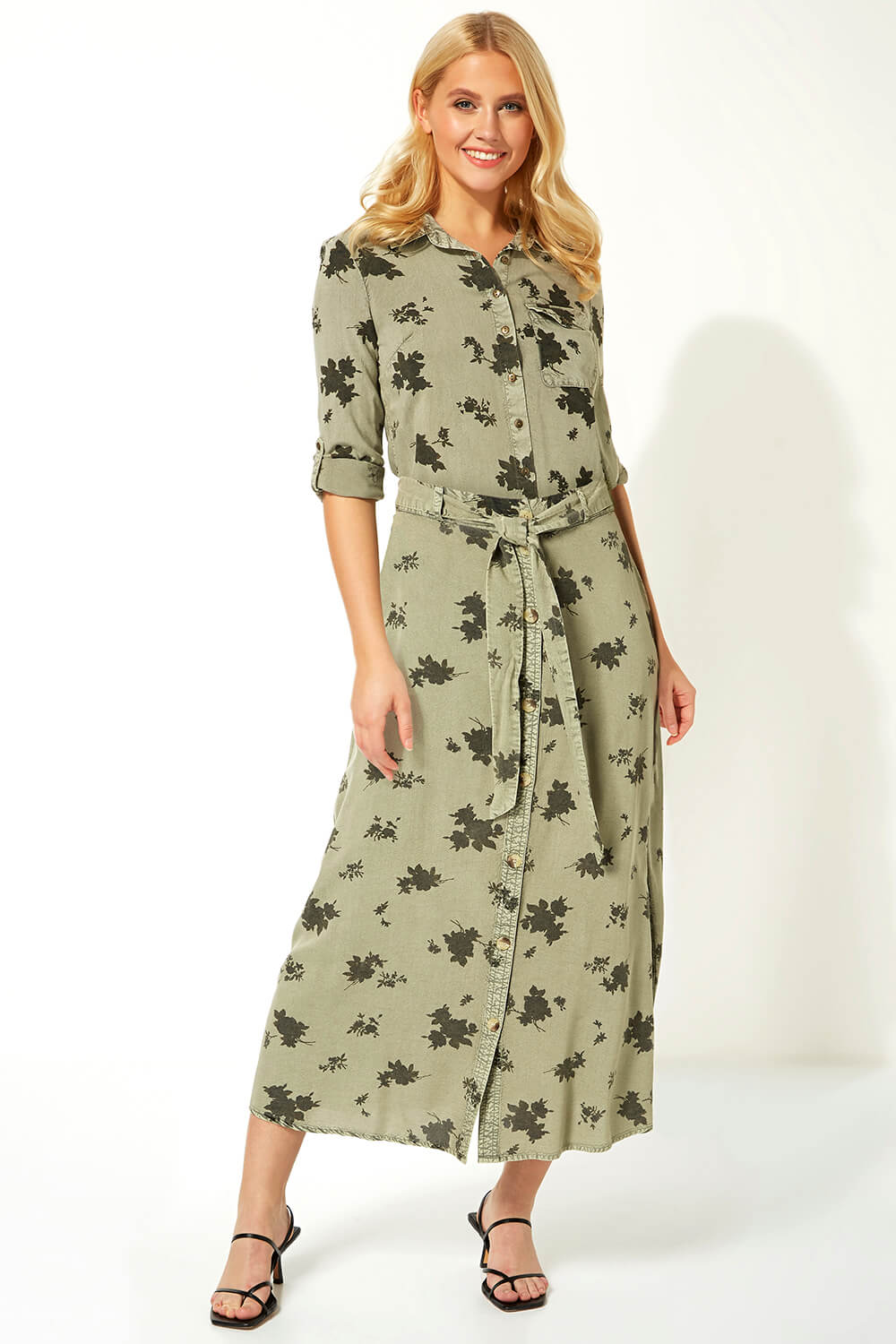 KHAKI Floral Print Button Front Skirt, Image 4 of 5