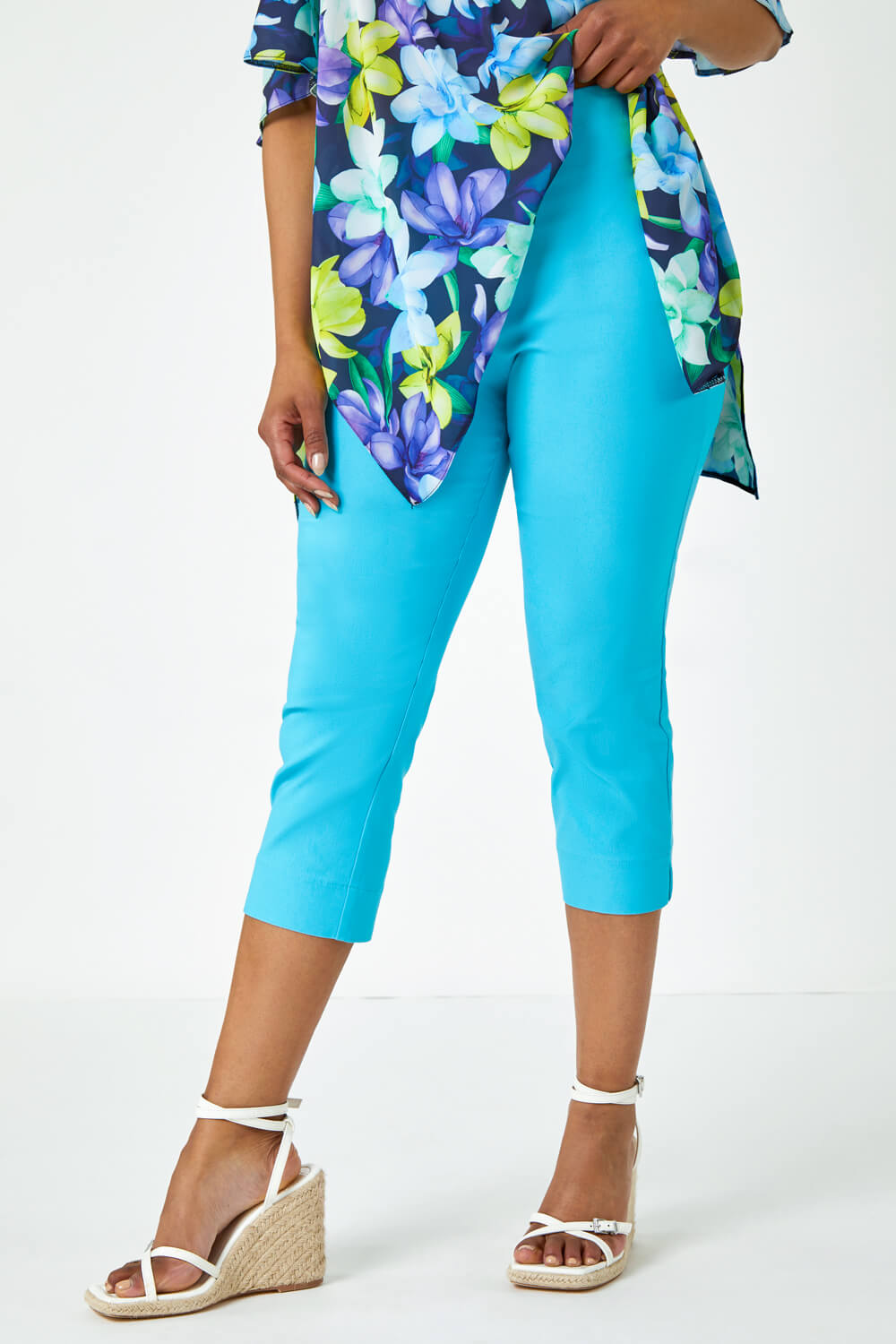 Turquoise Petite Cropped Stretch Trouser, Image 2 of 5