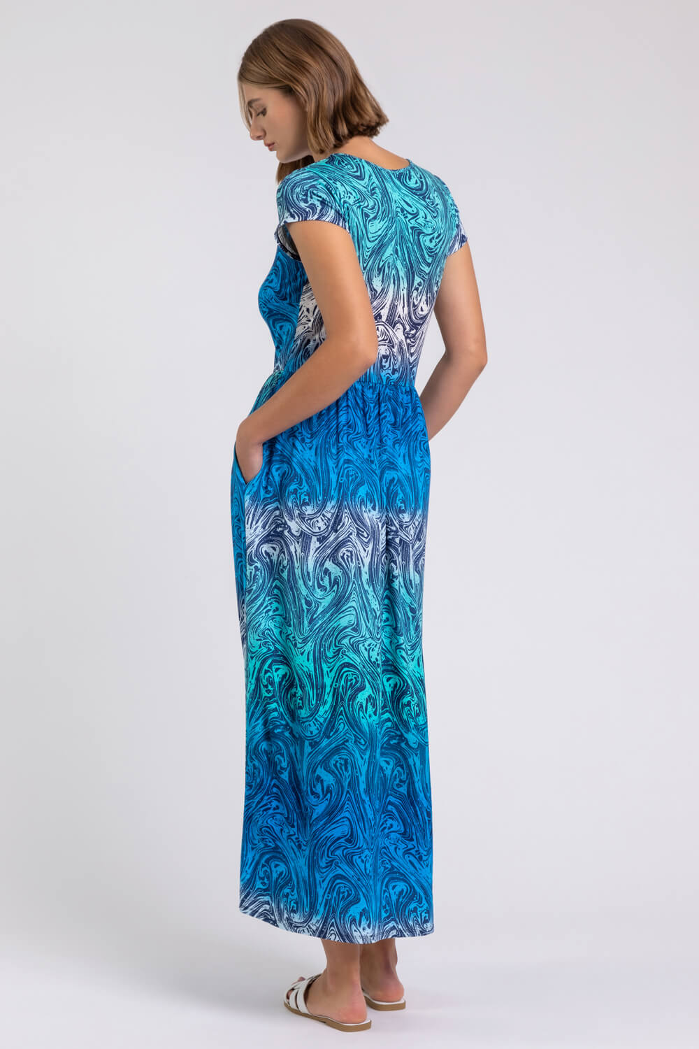 Blue Ombre Print Jersey Maxi Dress, Image 2 of 4