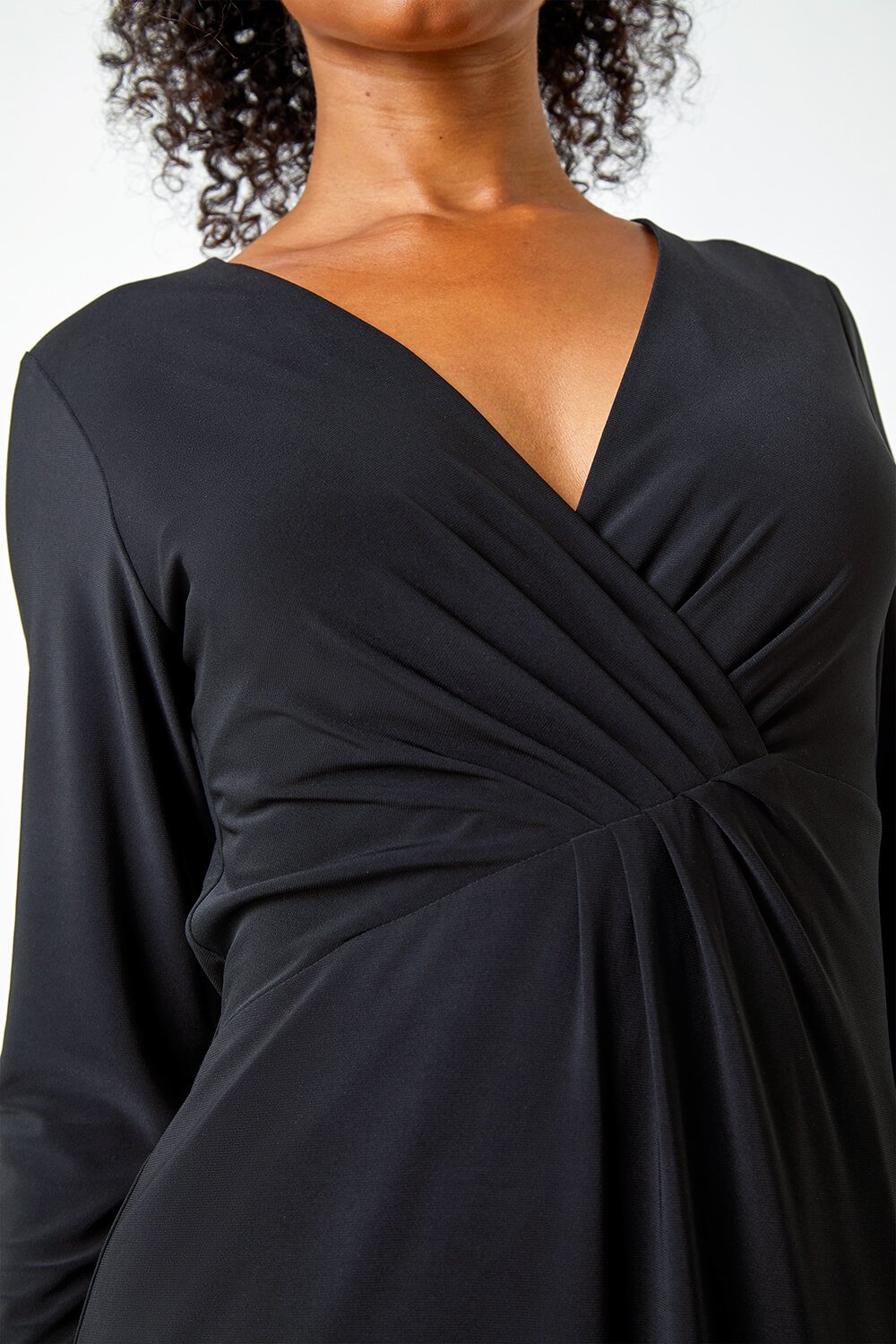 Black Petite Stretch Ruched Maxi Dress, Image 5 of 5