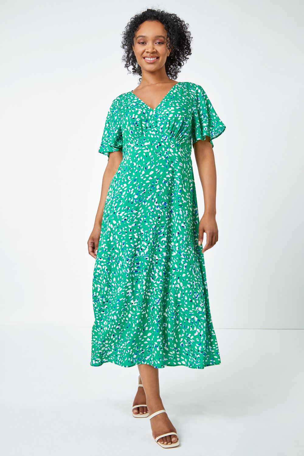 Green Petite Flute Sleeve Maxi Dress, Image 2 of 5