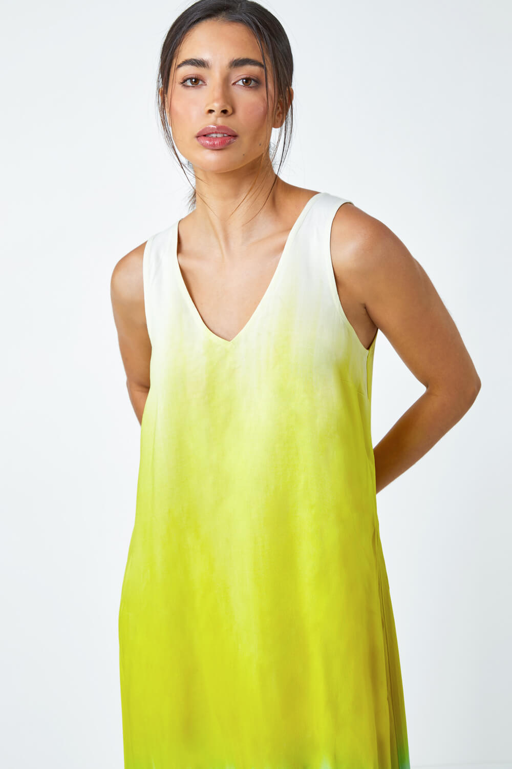 Turquoise Sleeveless Ombre Midi Dress, Image 4 of 5
