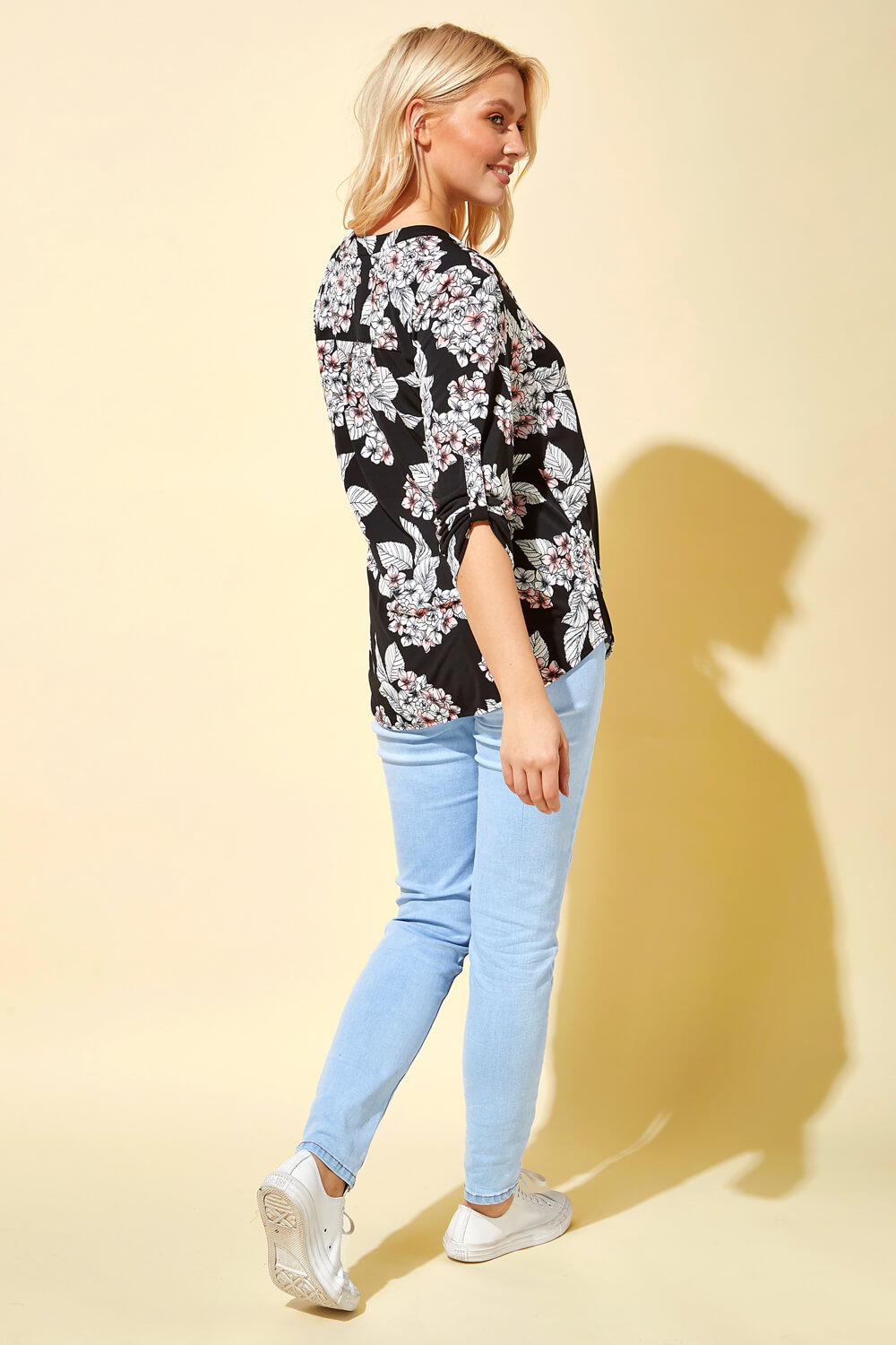 CORAL Floral Cluster Print Notch Neck Top, Image 2 of 4