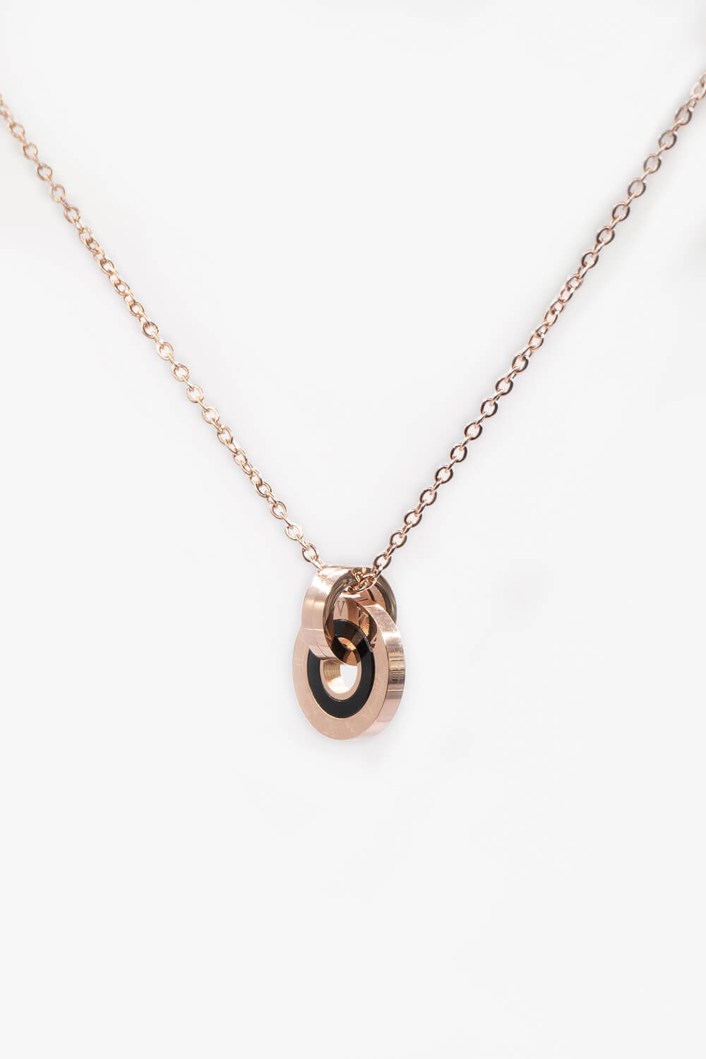 Rose Gold Stainless Steel Chunky Hoop Pendant Necklace, Image 3 of 4