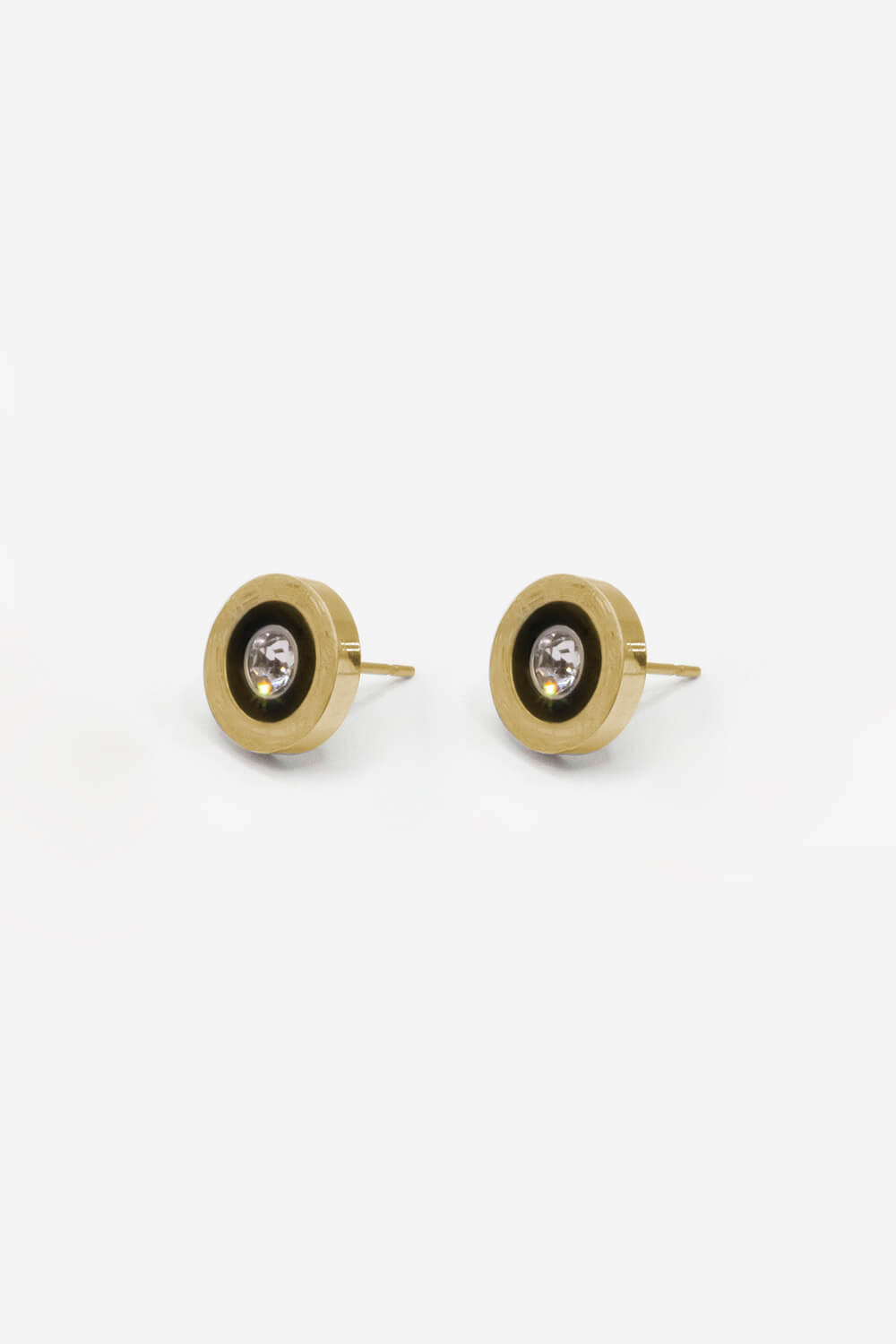 Gold Stainless Steel Diamante Clock Earrings, Image 2 of 2