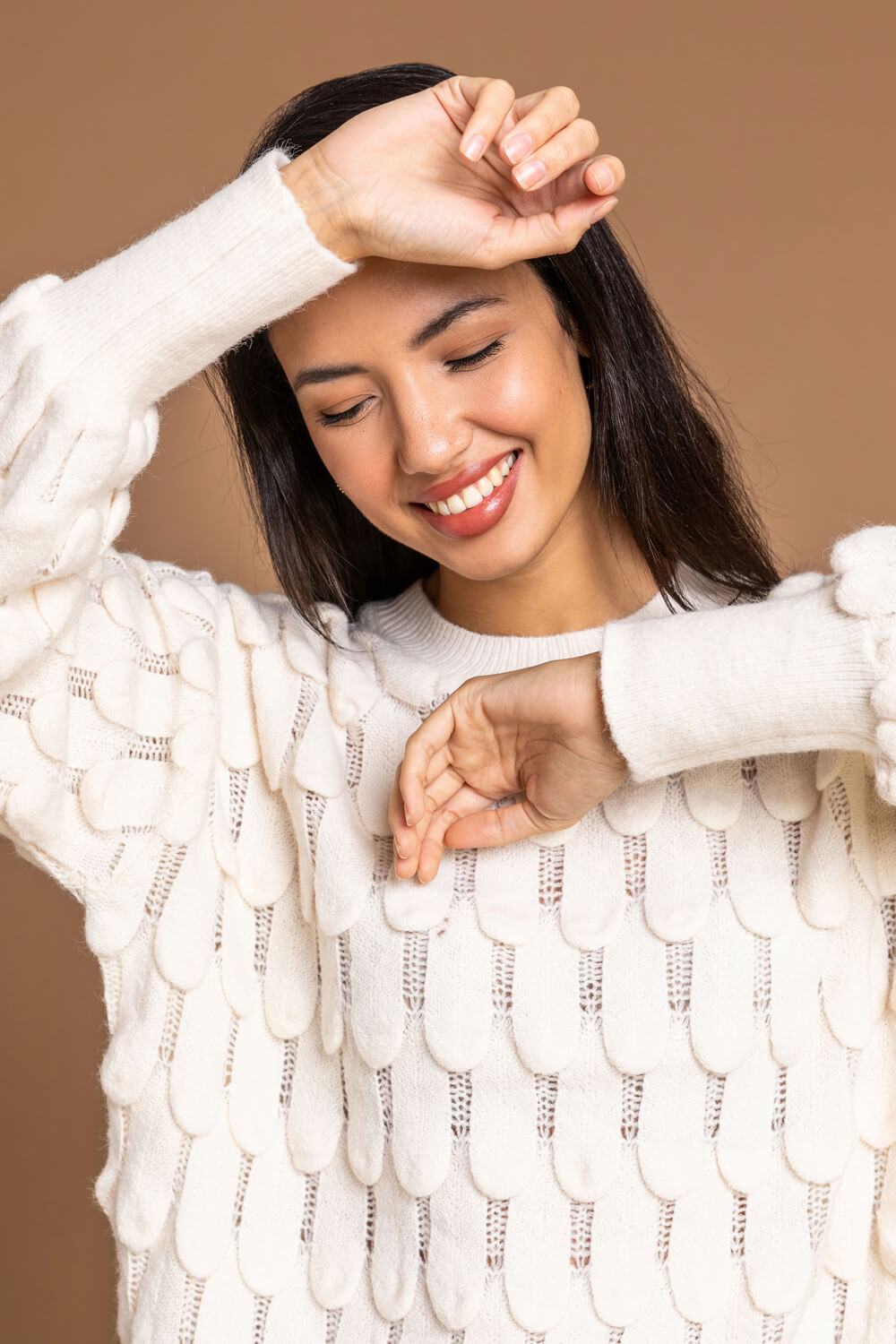Ivory  Scallop Textured Knit Jumper, Image 5 of 5