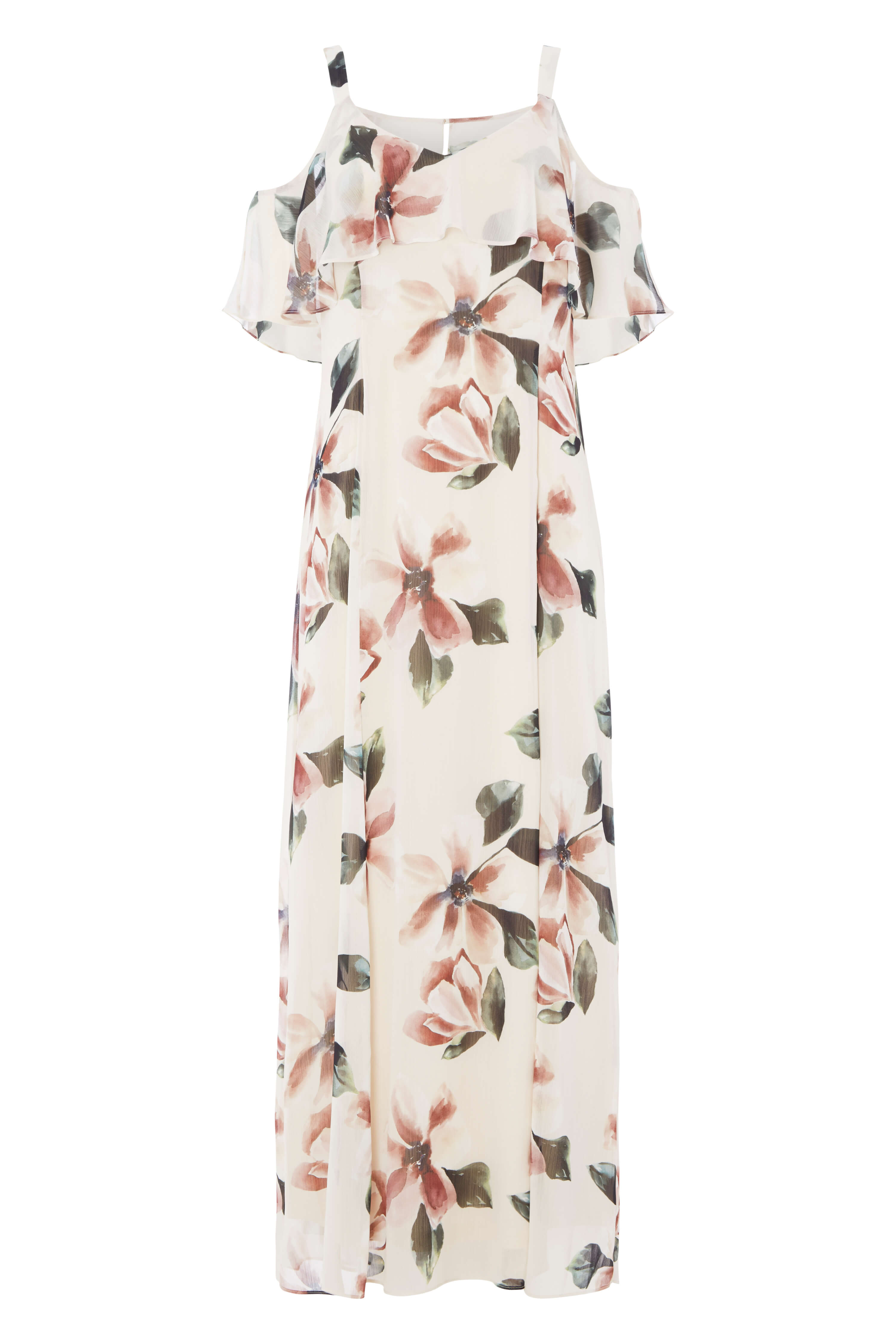 Neutral  Cold Shoulder Chiffon Floral Maxi Dress, Image 5 of 5