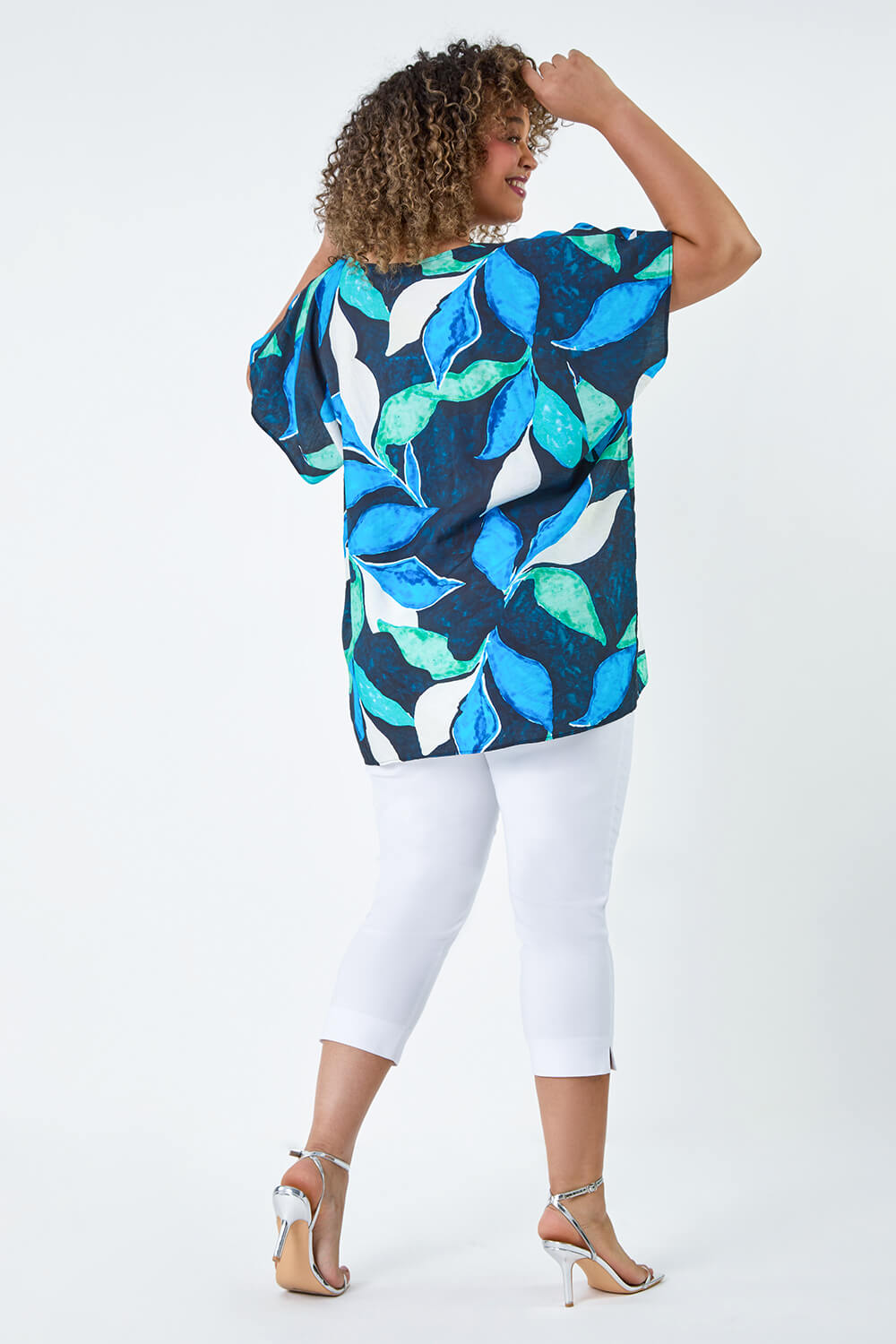 Blue Curve Abstract Print Pleat Front Top, Image 3 of 5