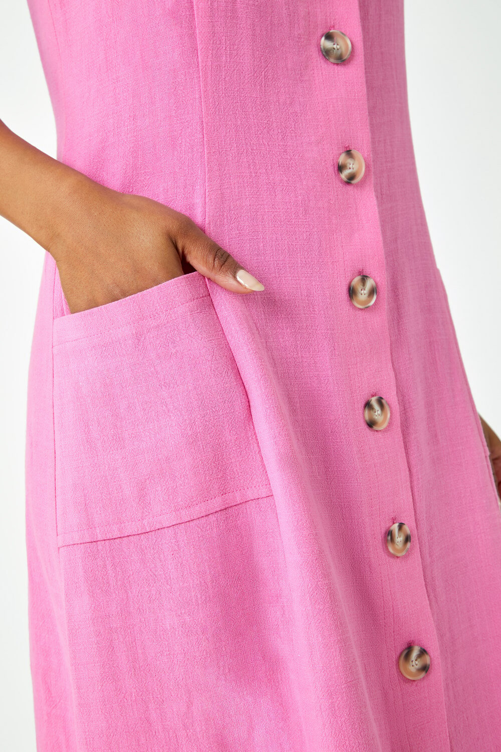 PINK Petite Button Front Pocket Dress , Image 5 of 5