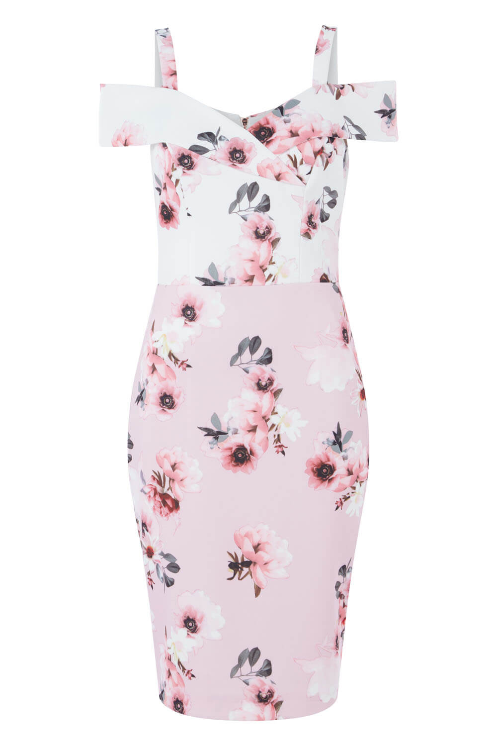 Light Pink Floral Print Cold Shoulder Dress, Image 5 of 5