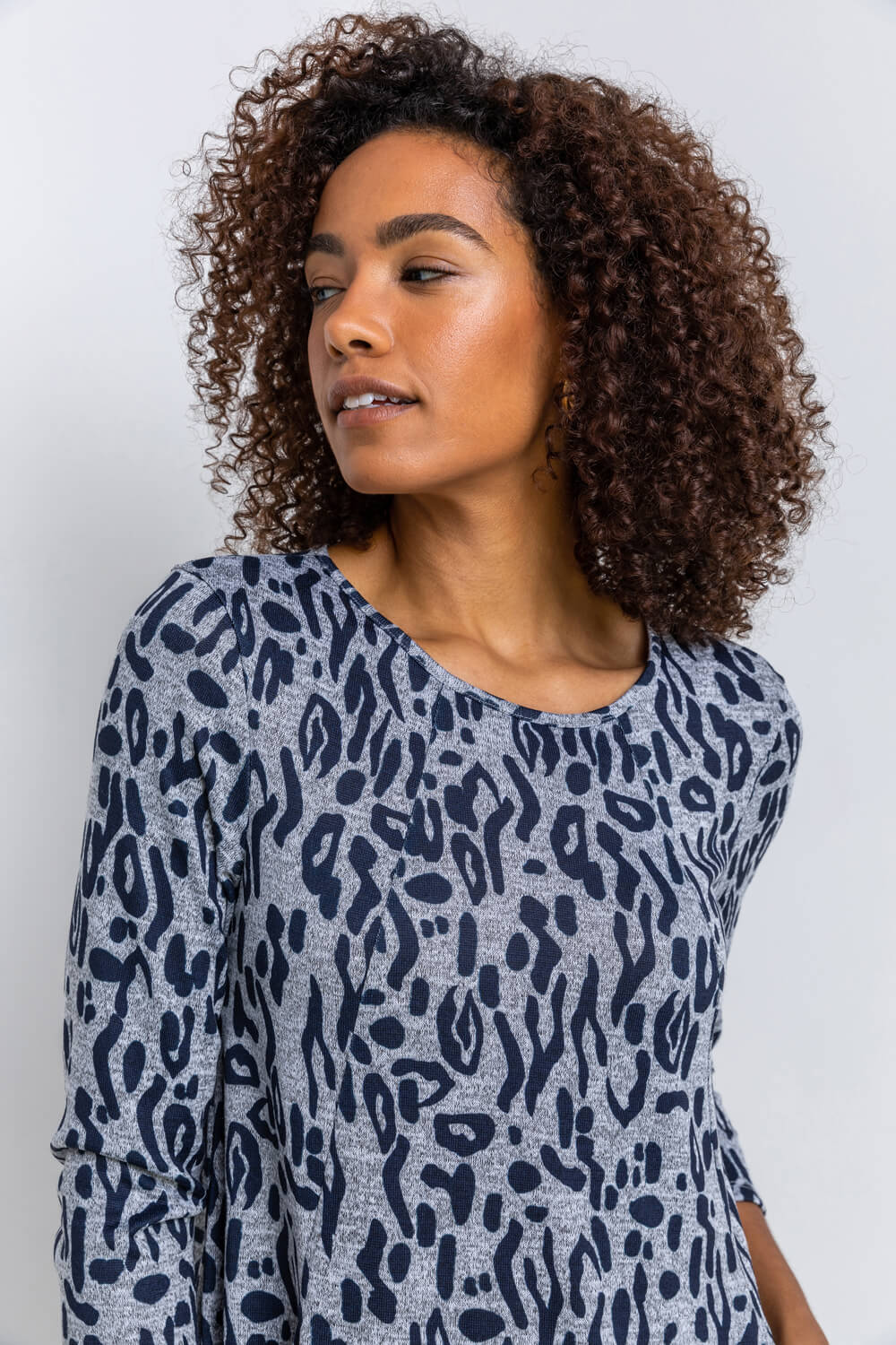 Navy  Animal Print Slouch Dress, Image 3 of 3