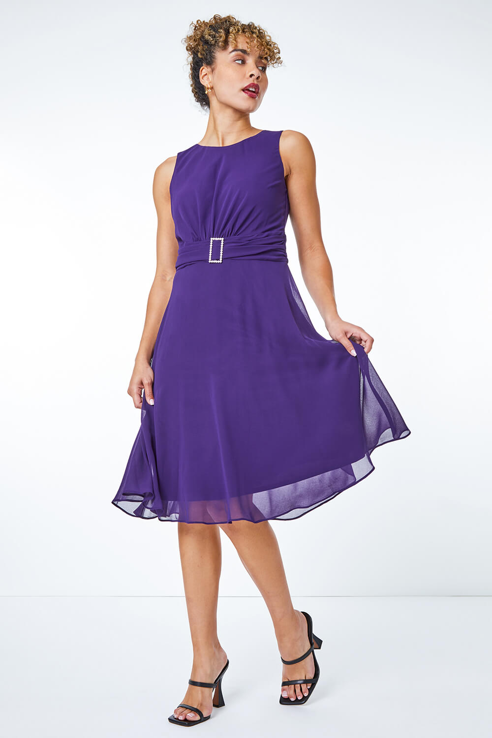 Purple Petite Diamante Buckle Dress, Image 2 of 5