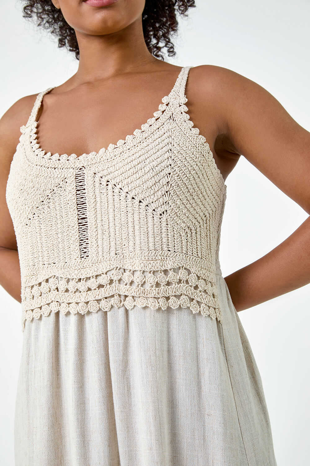 Natural  Petite Crochet Bodice Cotton Maxi Dress, Image 5 of 5