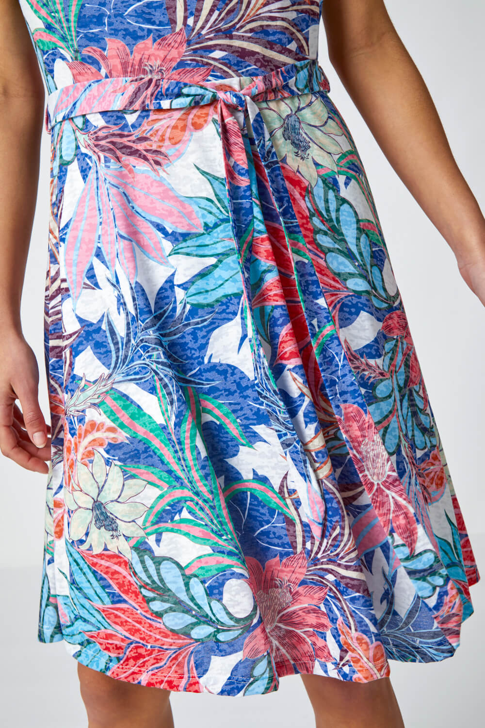 Multi  Tropical Burnout Print Belted Dress, Image 5 of 5