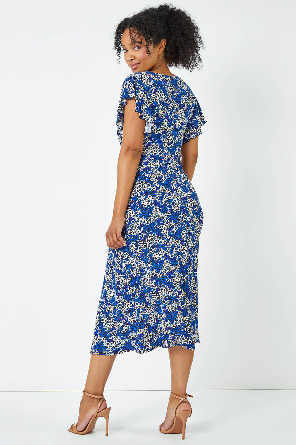 Petite Twist Front Floral Dress in Royal Blue | Roman UK