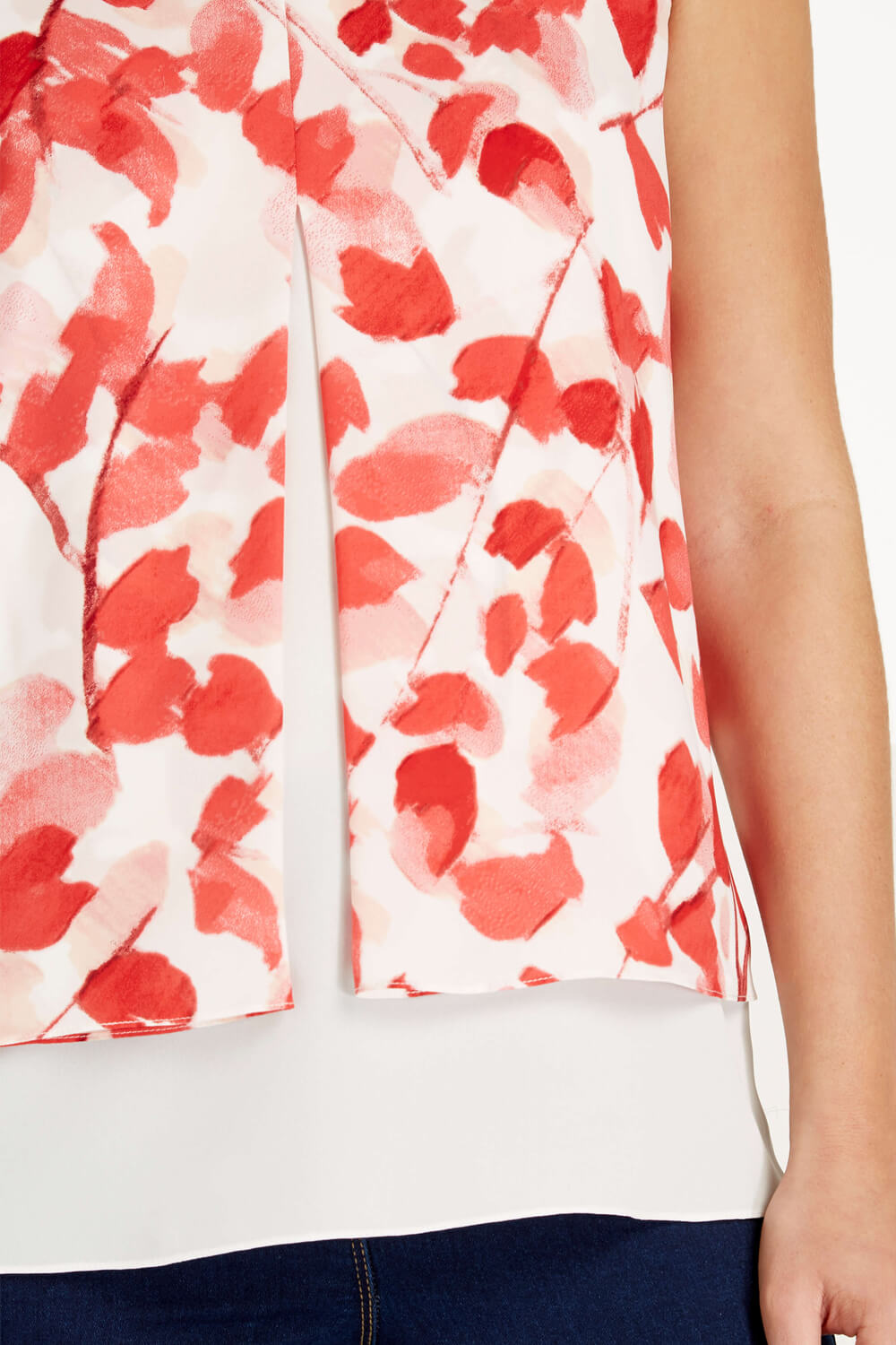 Red Floral Print Pleat Layered Top, Image 3 of 4
