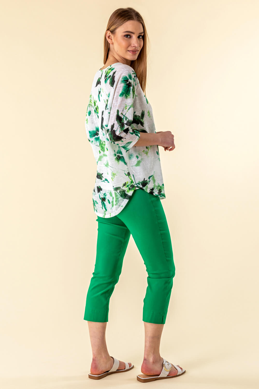 Green Floral Print Jersey Top, Image 3 of 4