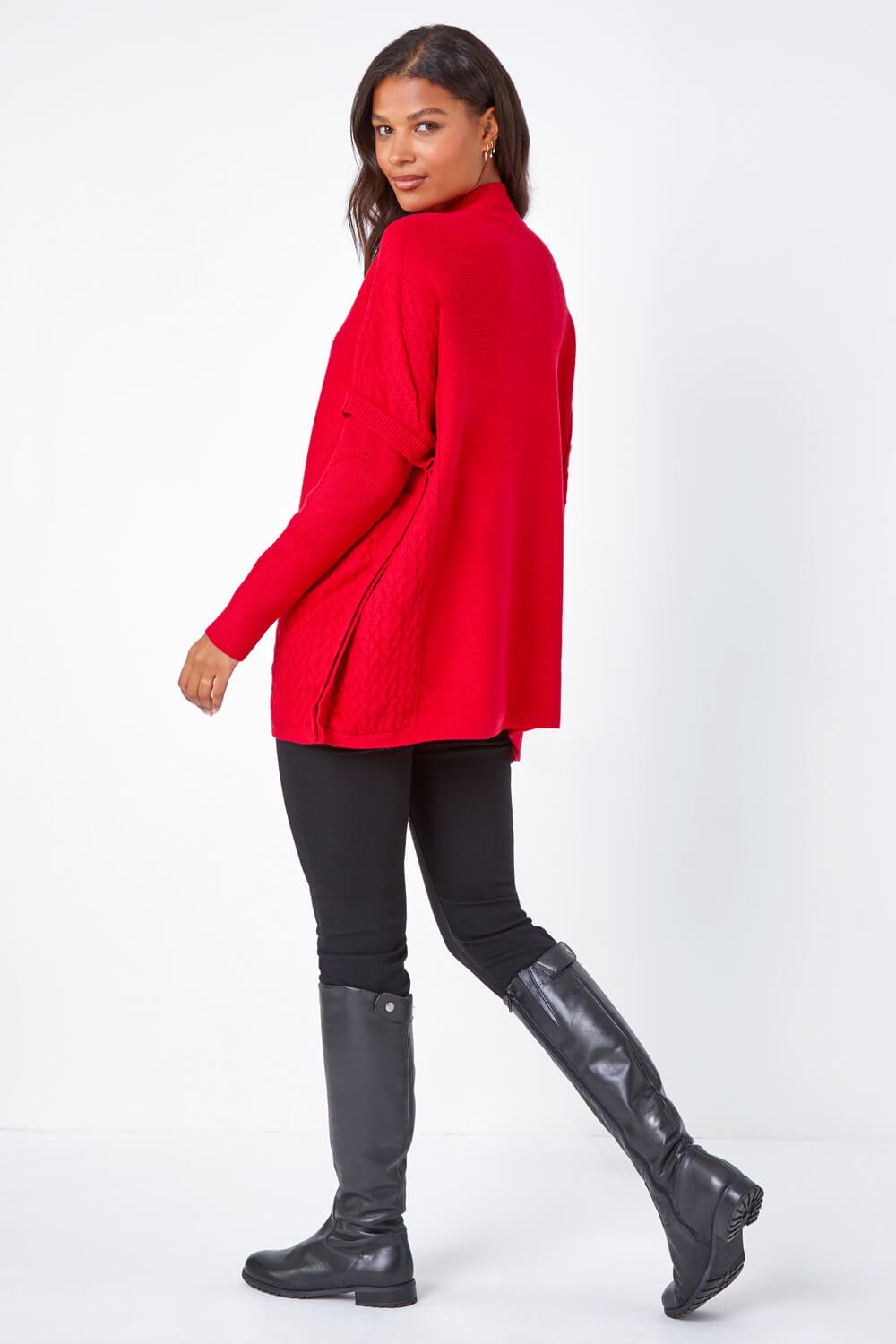 Red Relaxed High Neck Knitted Jumper, Image 3 of 5