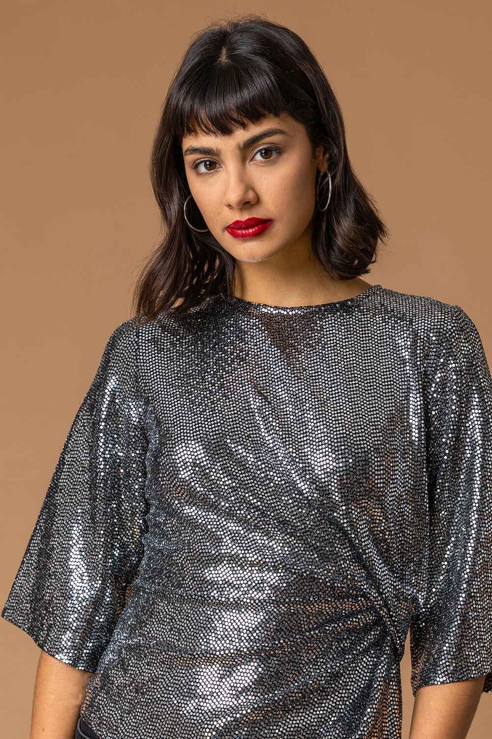 Silver Shimmer Twist Waist Top, Image 3 of 5
