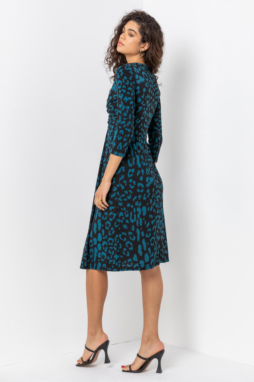 Teal Animal Print Fit And Flare Dress, Image 2 of 4