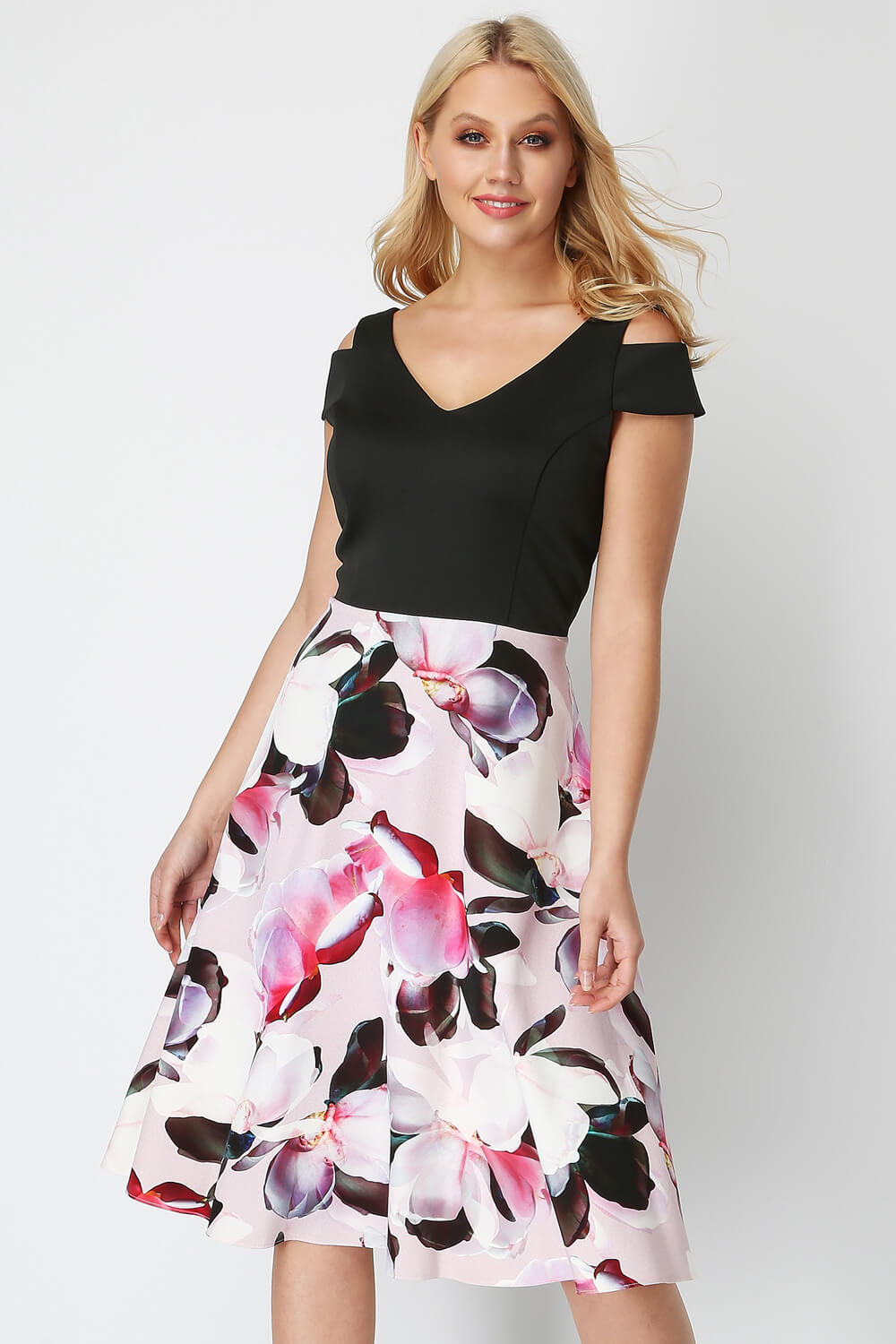 Black Fit and Flare Print Skirt Dress, Image 3 of 4