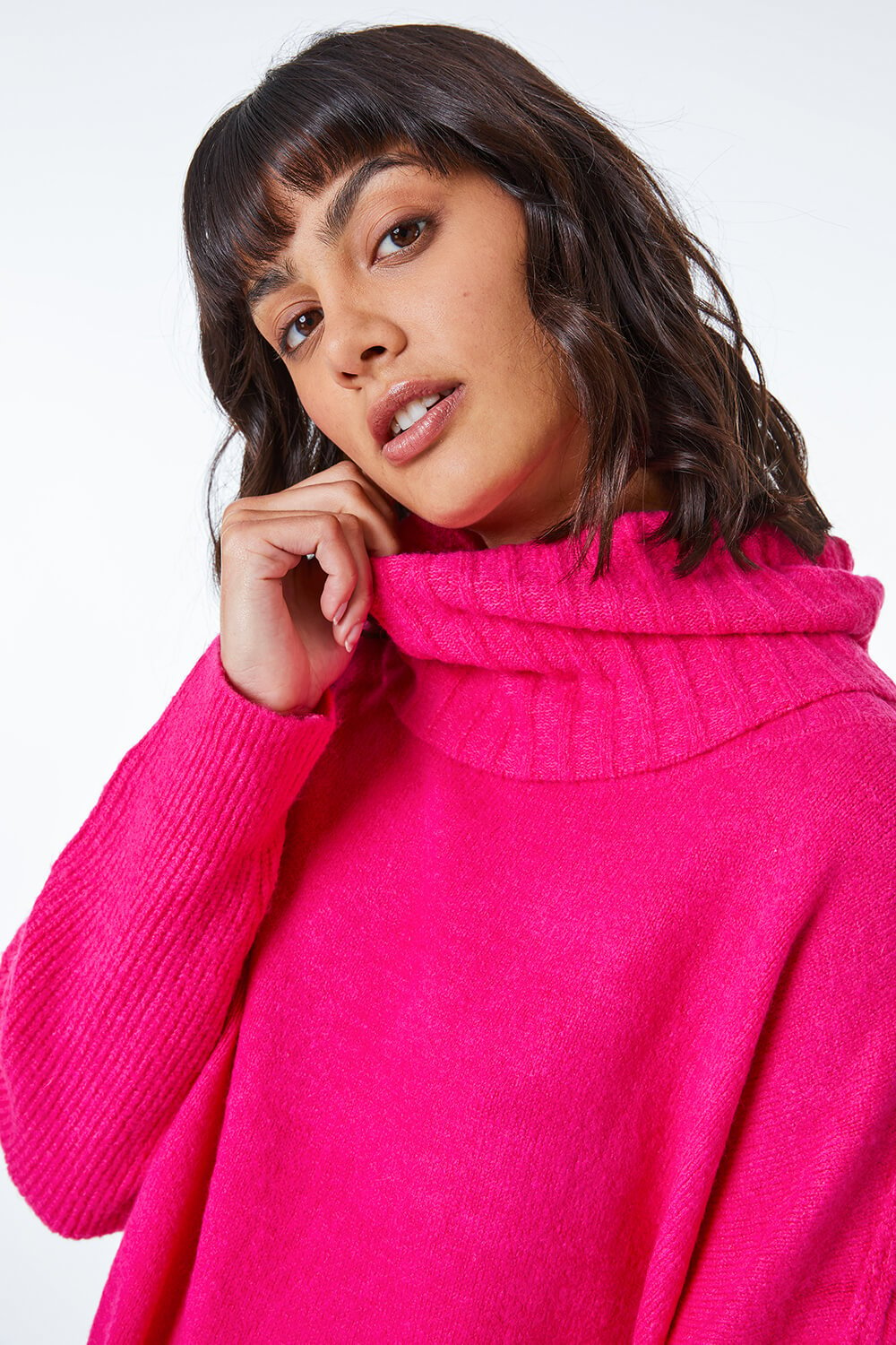 Fuchsia Relaxed Roll Neck Jumper , Image 2 of 6