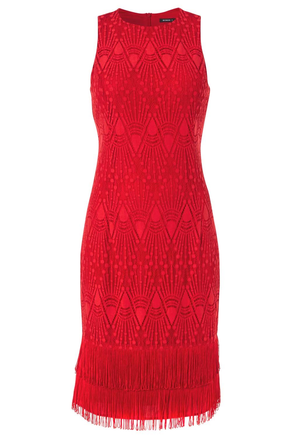 Red Lace Tassel Sleeveless Flapper Dress, Image 5 of 5
