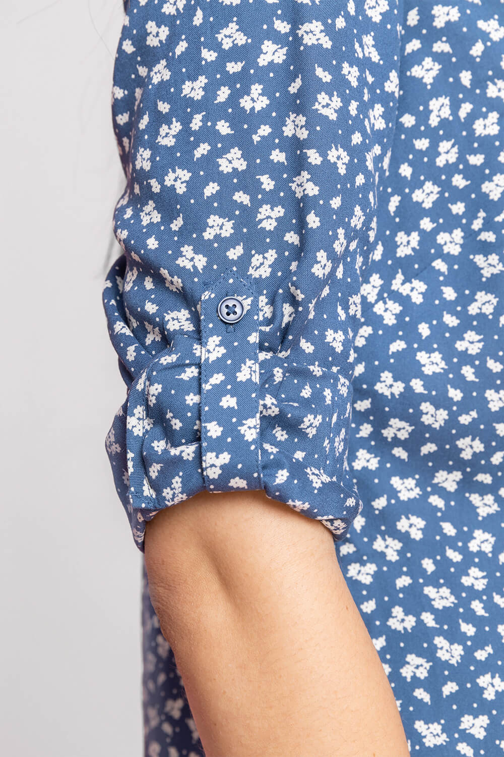 Blue Ditsy Floral Print Notch Neck Top, Image 5 of 5