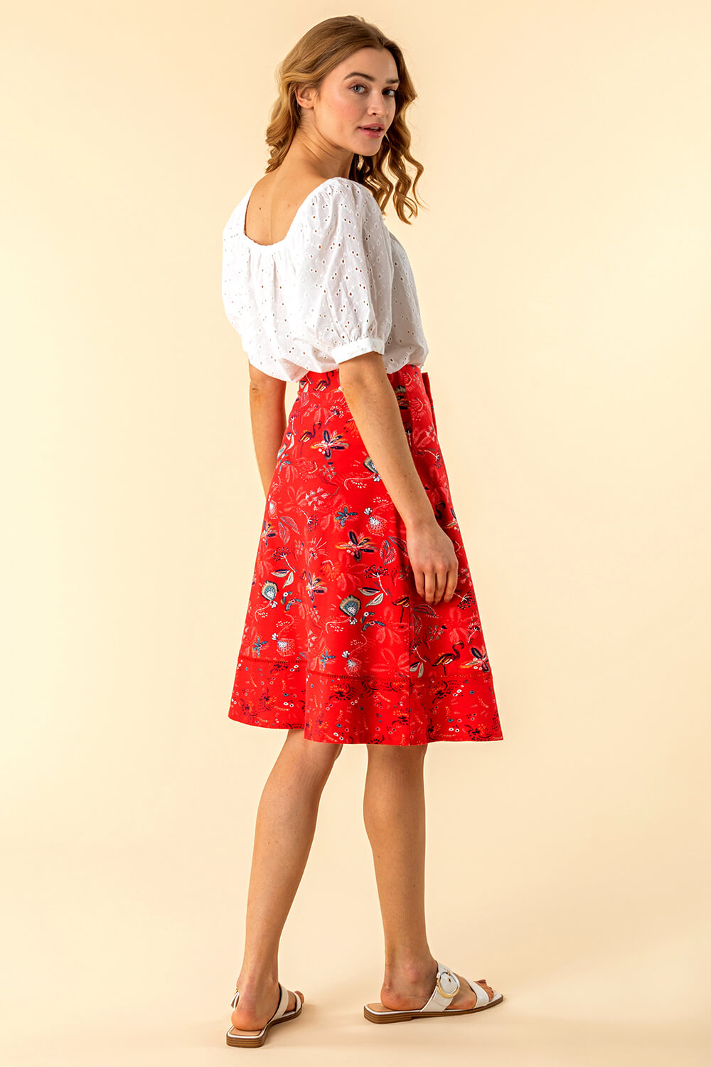 Red A Line Tropical Print Skirt, Image 3 of 4